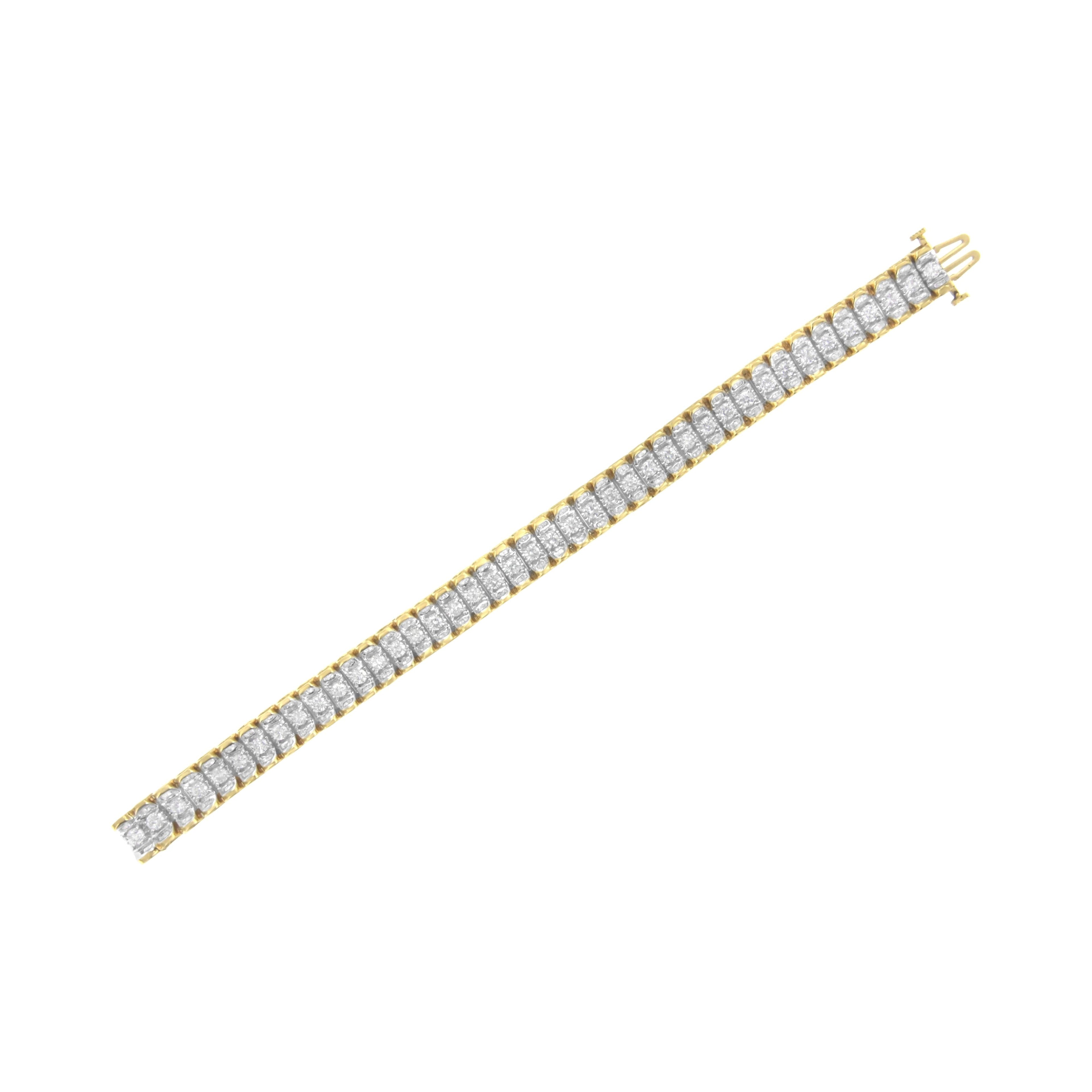 14K Yellow and White Gold 5.0 Cttw Round & Baguette Cut Diamond 7" Reflective Tennis Bracelet (H-I Color, I1-I2 Clarity) by Bids.com