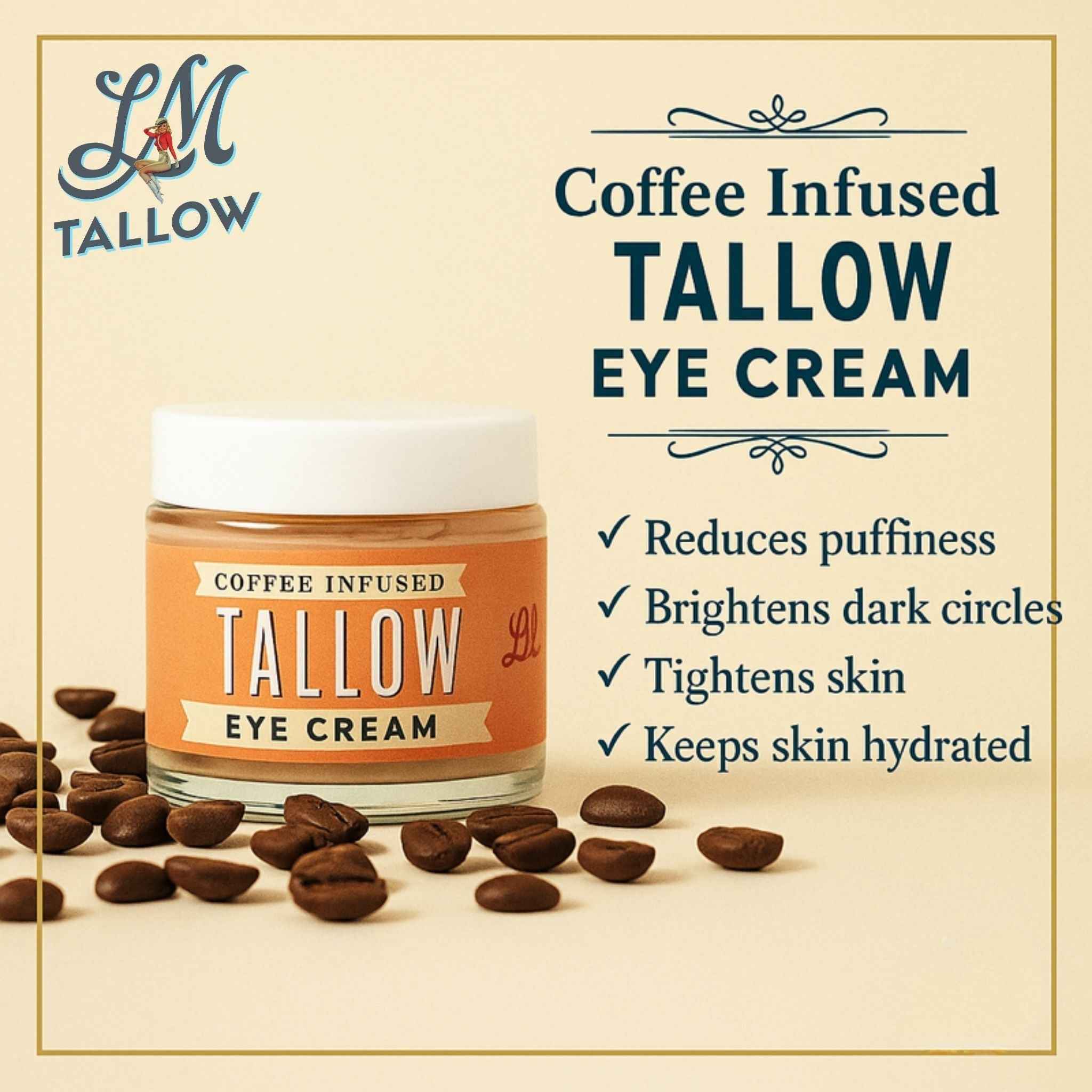 Lady May Coffee-Infused Tallow Eye Cream โ Brighten, Firm & Revitalize Naturally