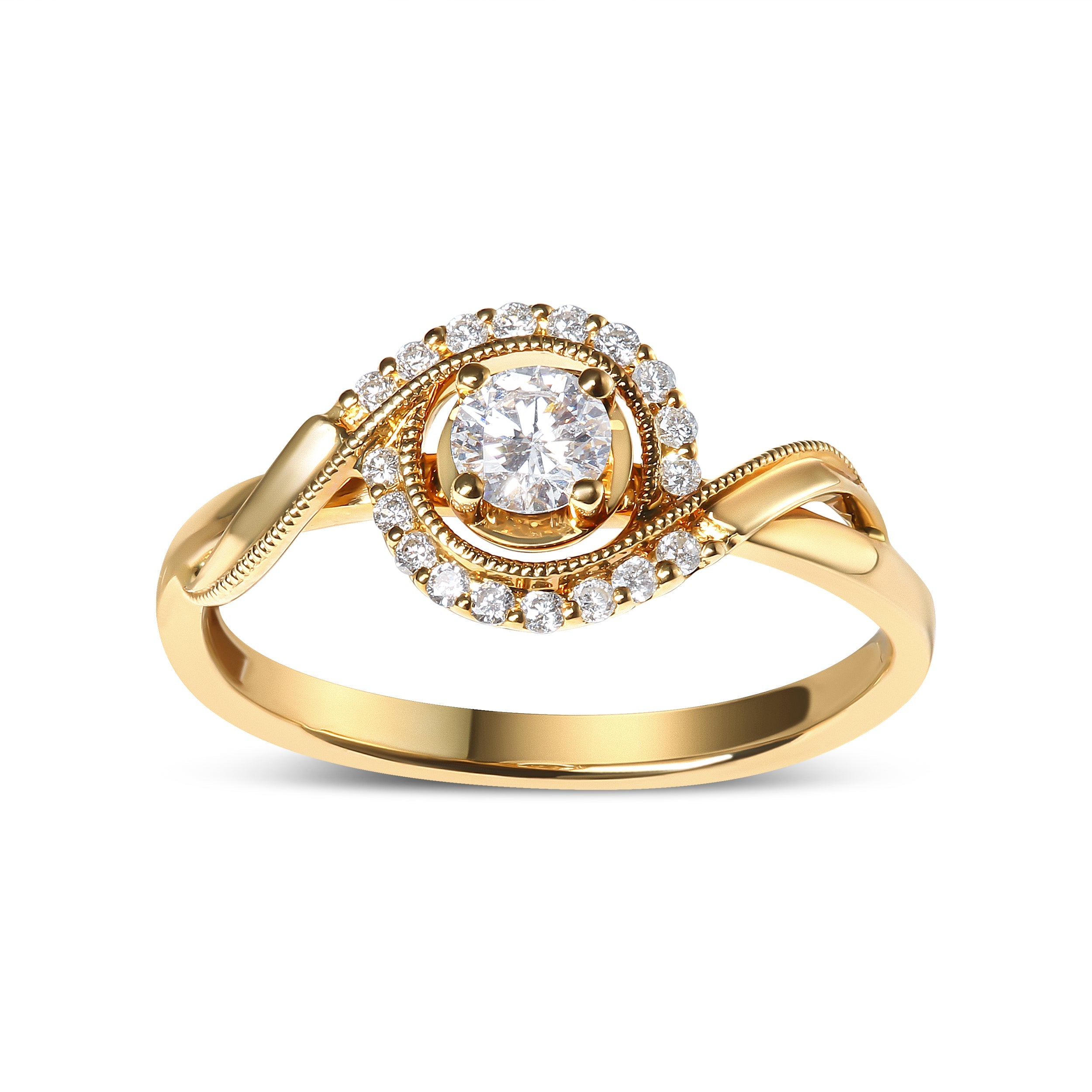 14K Yellow Gold 1/3 Cttw Diamond Solitaire and Halo Swirl Engagement Ring (G-H Color, VS2-SI1 Clarity)- Size 7 by Bids.com