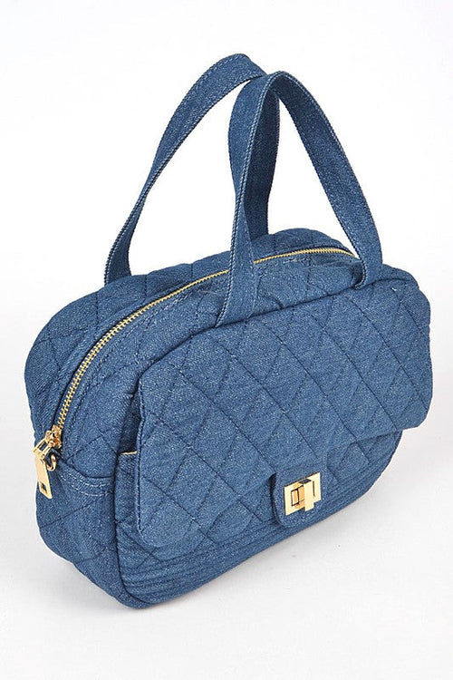 Quilted Denim Weekender Gym Bag - Large Travel Duffle Bag for Sports & Fitness
