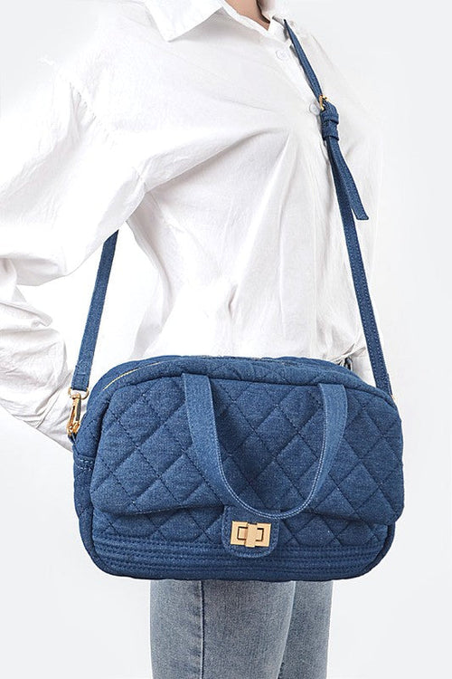 Quilted Denim Weekender Gym Bag - Large Travel Duffle Bag for Sports & Fitness