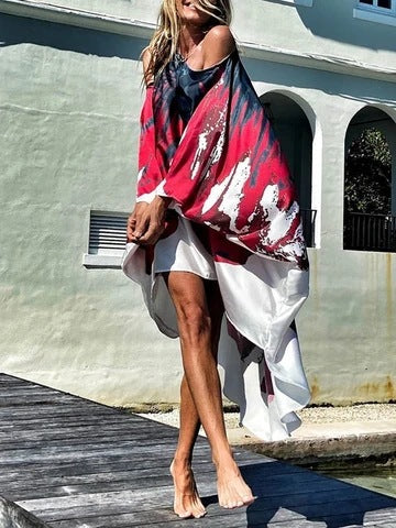 Spring Slant Shoulder Casual Sexy Beach Vacation Large Swing Dress by Ragazza