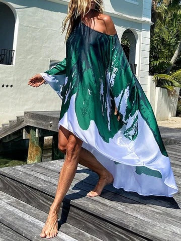 Spring Slant Shoulder Casual Sexy Beach Vacation Large Swing Dress by Ragazza