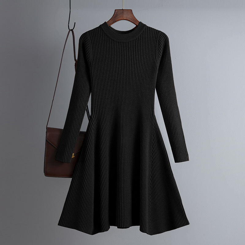 Dress Autumn Winter Women Knitted Long Sleeved Solid Color Slim Fit Bottoming Inner Wear A- line Dress by Ragazza