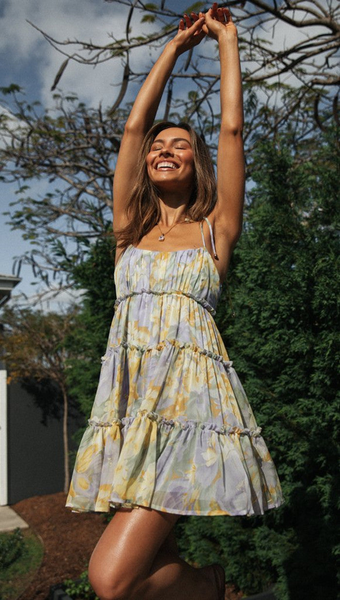 Women Cami Dress Printed Lace up Large Swing Dress by Ragazza