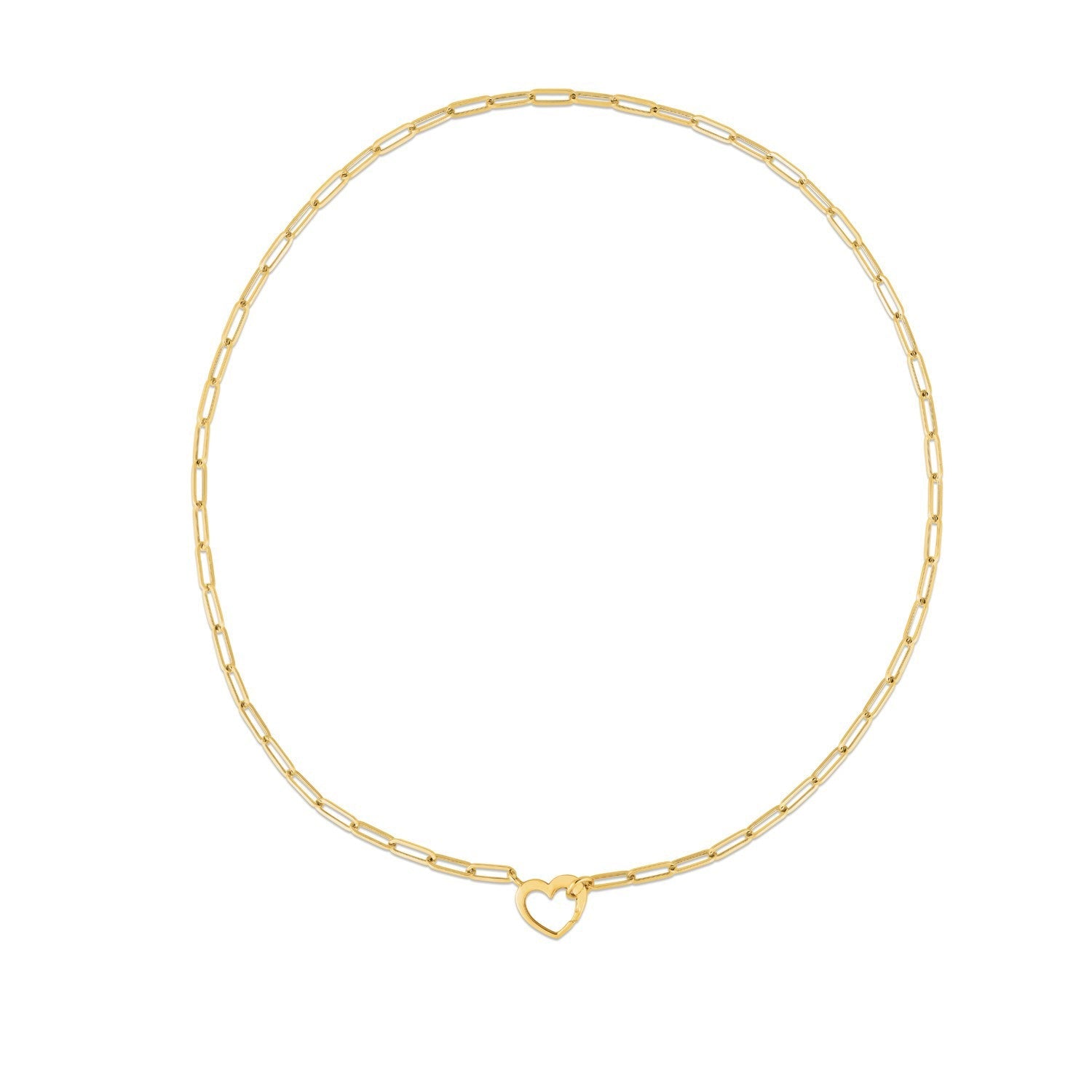 14k Yellow Gold Heart Element Paperclip Necklace by Bids.com