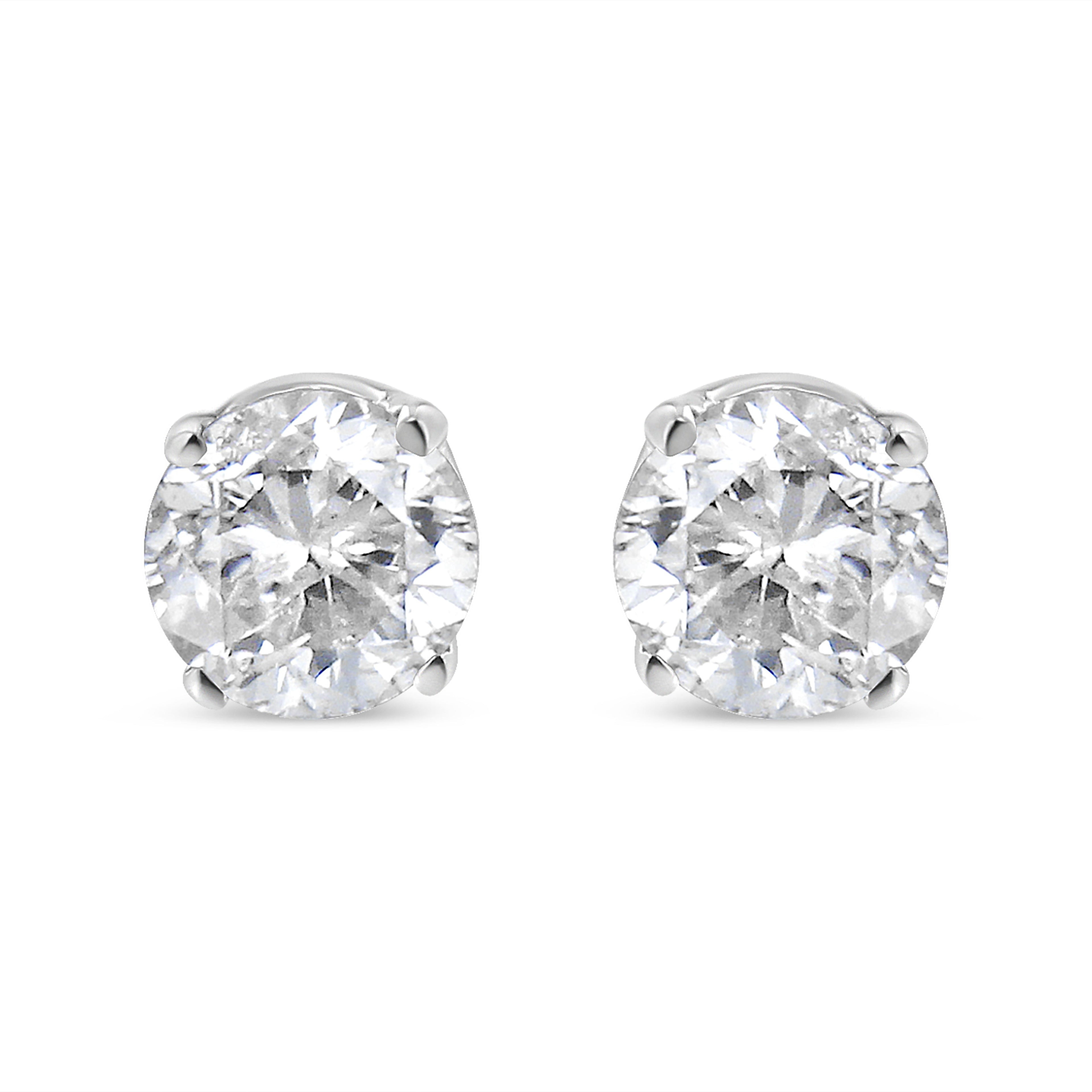 14K White Gold 1.0 Cttw 4-Prong Set Brilliant Round-Cut Solitaire Lab Grown Diamond Push Back Stud Earrings (E-F Color, VVS2-VS1 Clarity) DestGlow