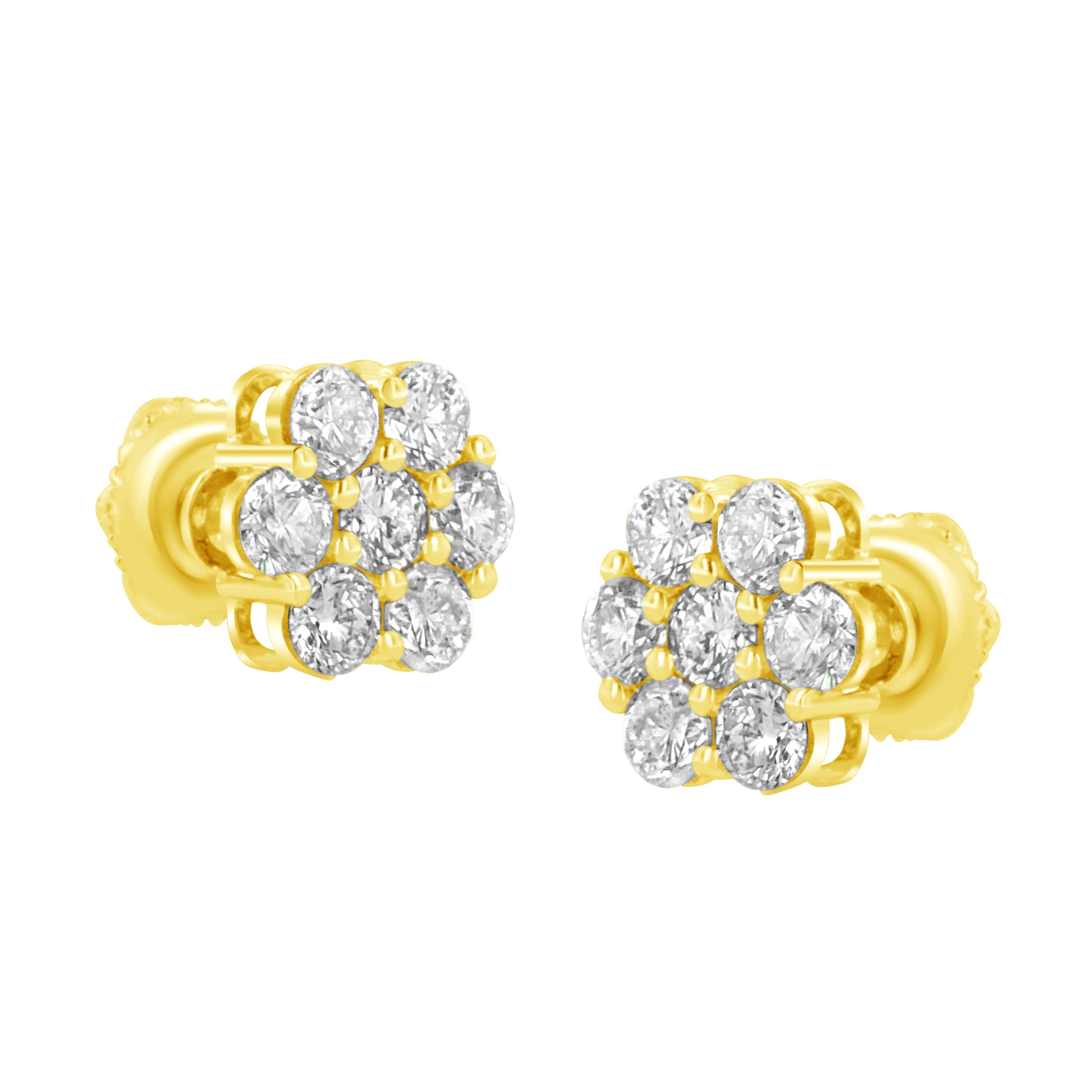 14K Yellow Gold 1.0 Cttw Diamond Flower Earring (J-K Color, I1-I2 Clarity) by Bids.com