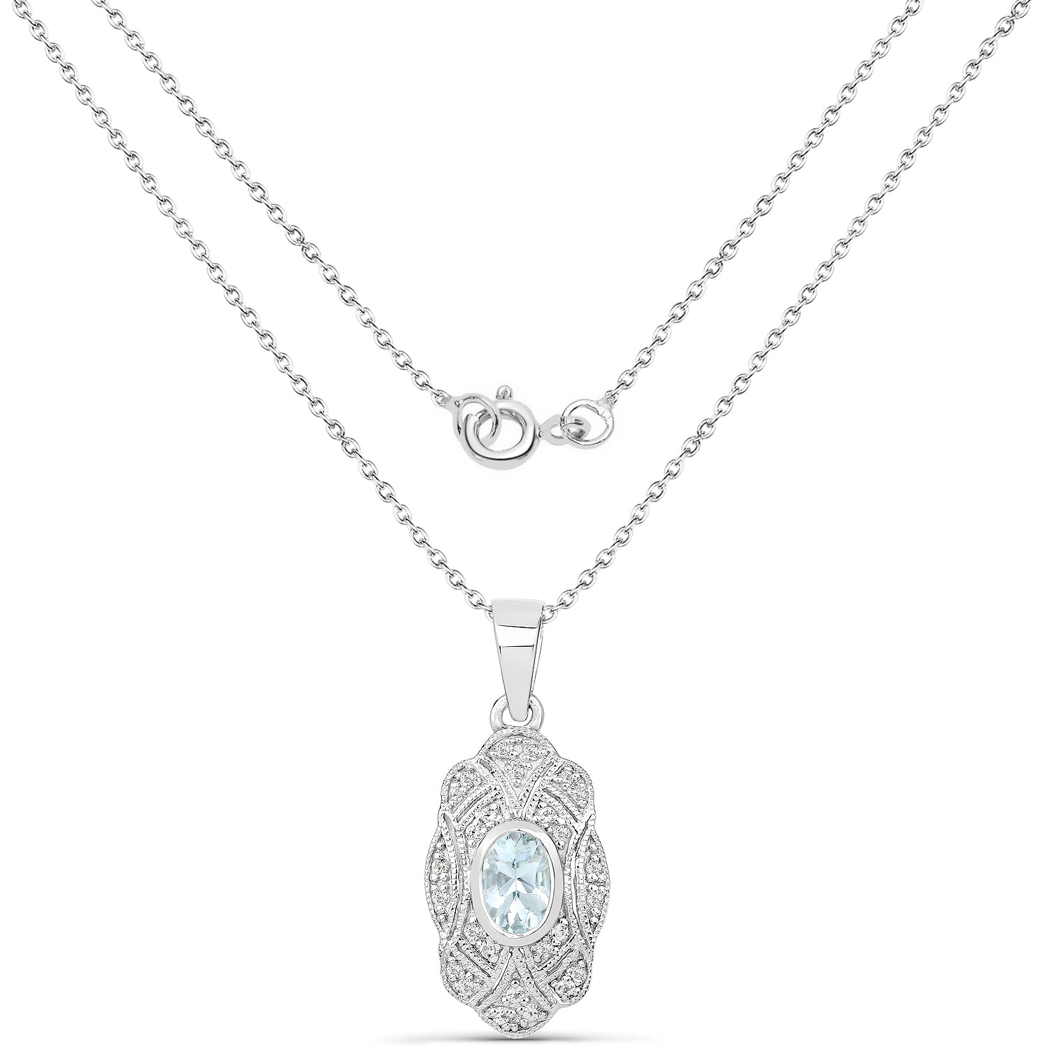 0.48 Carat Genuine Aquamarine and White Topaz .925 Sterling Silver Pendant by Bids.com