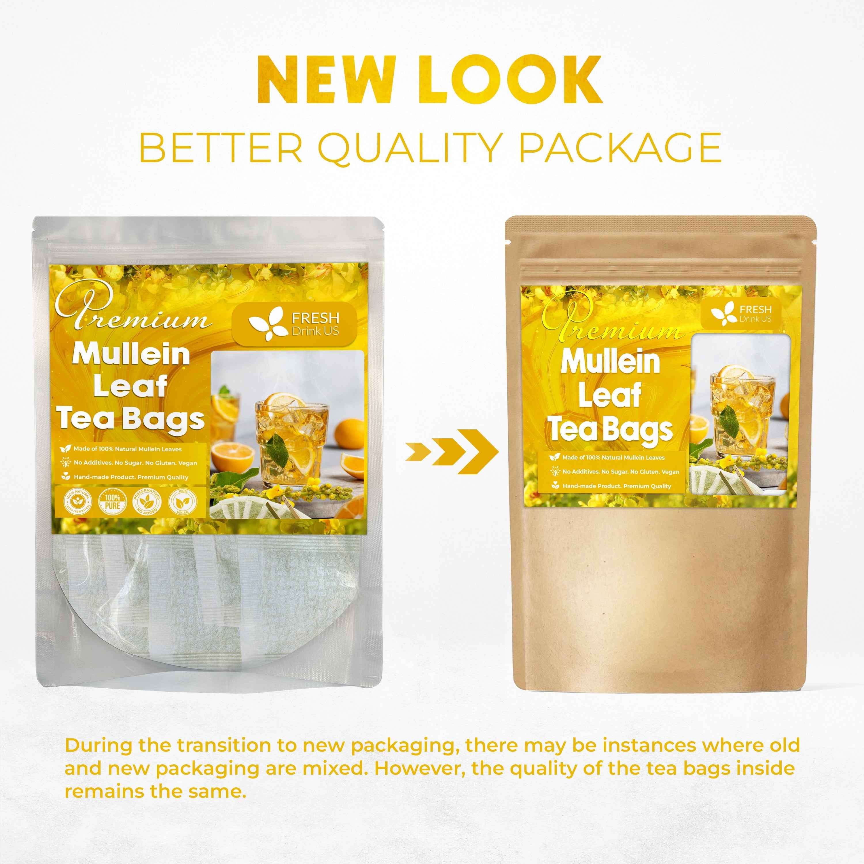 Mullein Leaf Tea Bags, 100% Natural & Pure from Mullein Leaves. Loose Leaf Mullein Herbal Tea. Made with Natural Material Tea Bags. No Sugar, No Caffeine, No Gluten, Vegan.