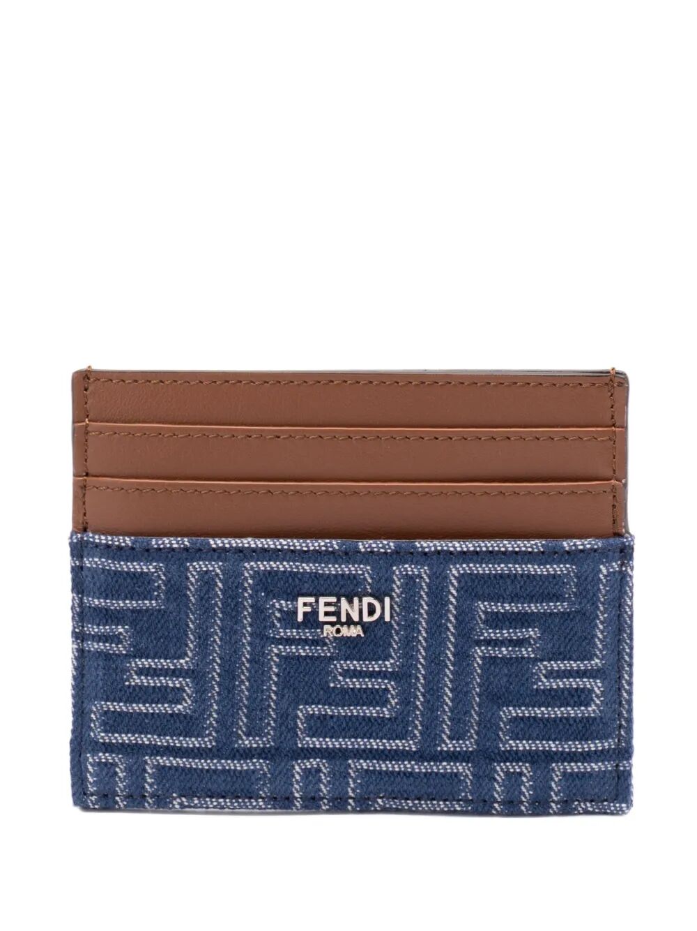 Fendi Men Leather And Denim-Effect Ff Jacquard Card Holder