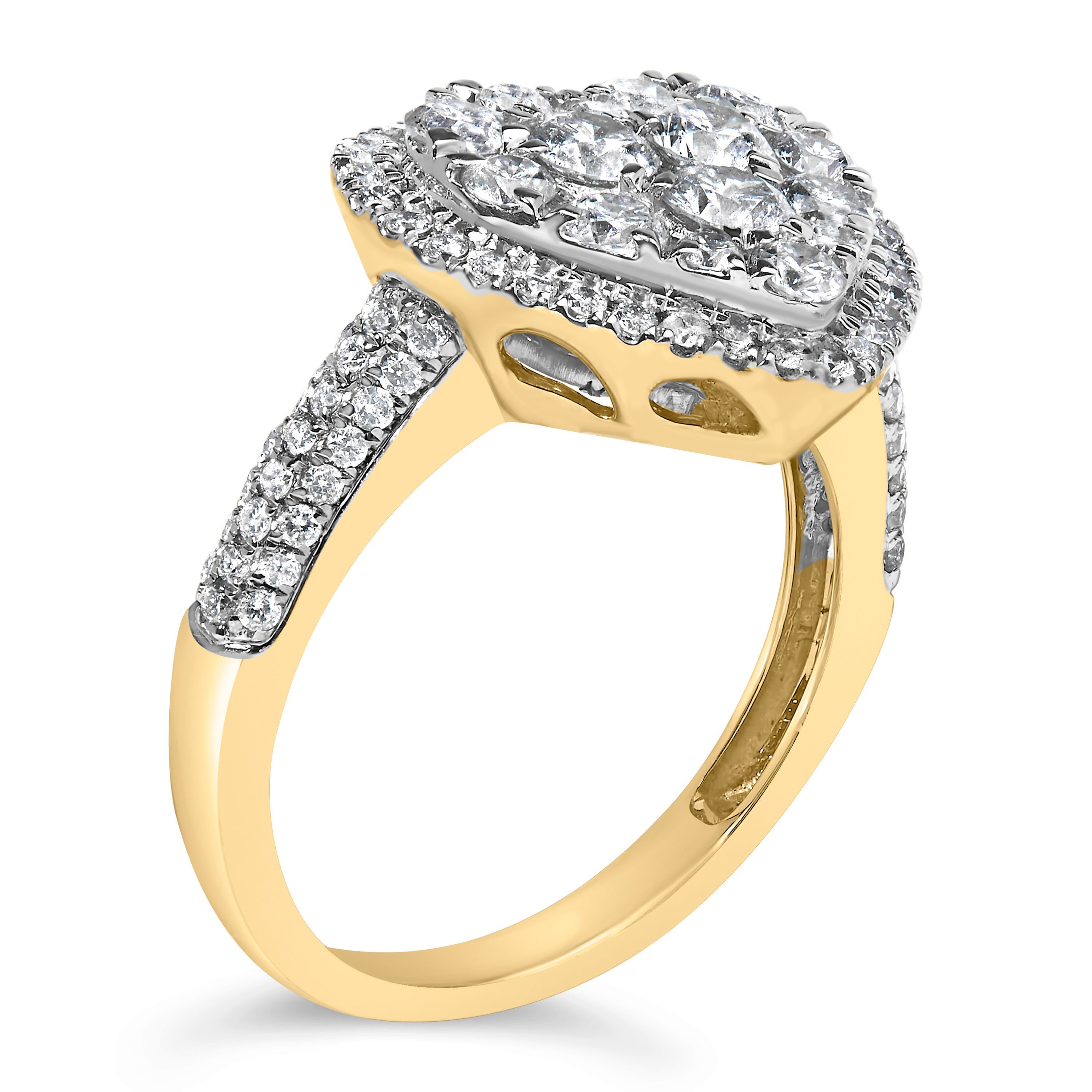 14K Yellow Gold 1 1/2 Cttw Diamond Heart Shaped Composite Ring (H-I Color, SI2-I1 Clarity) - Ring Size 7 DestGlow