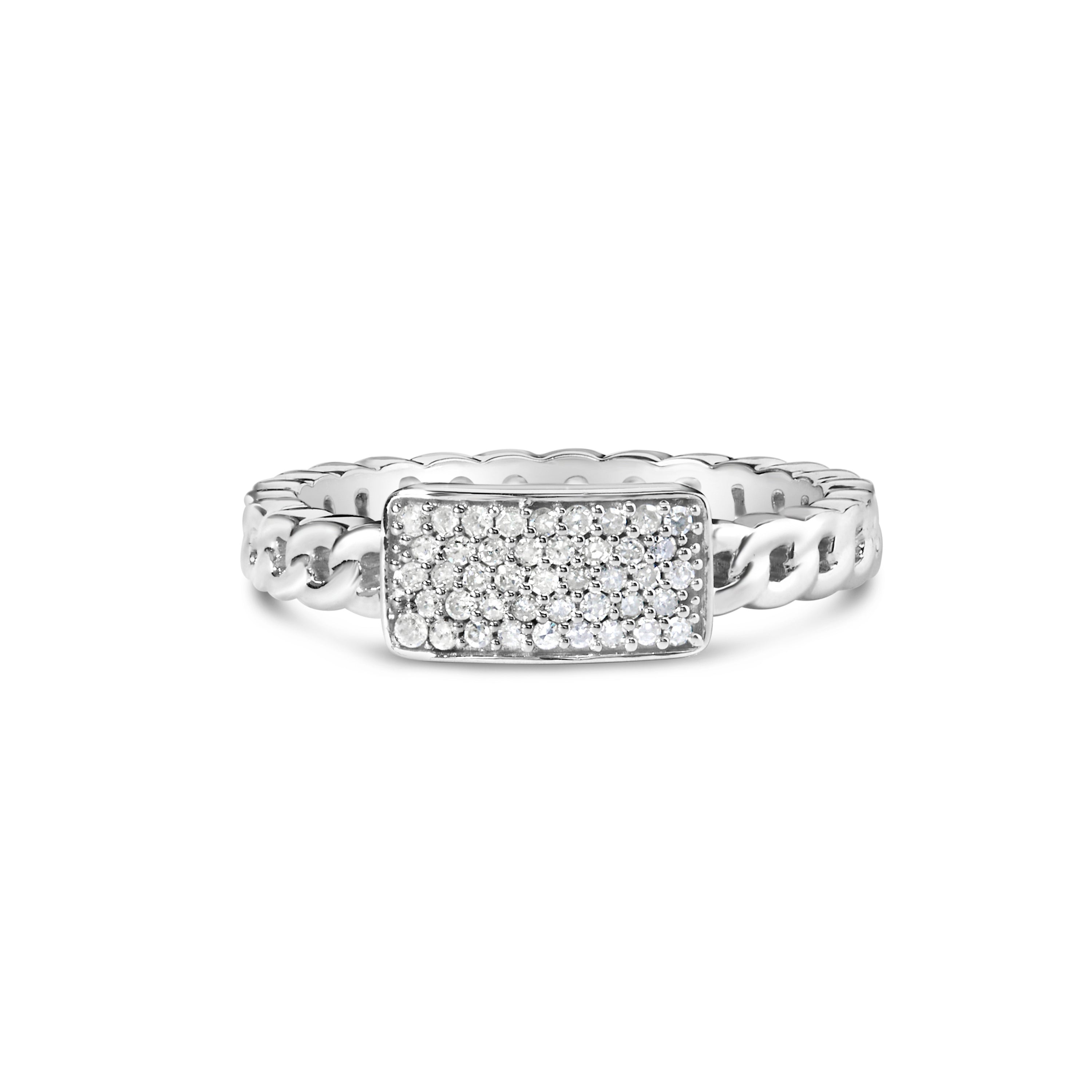 .925 Sterling Silver 1/5 Cttw Diamond ID and Cuban Link Band Ring (I-J Color, I2-I3 Clarity) - Ring Size 6 by Bids.com