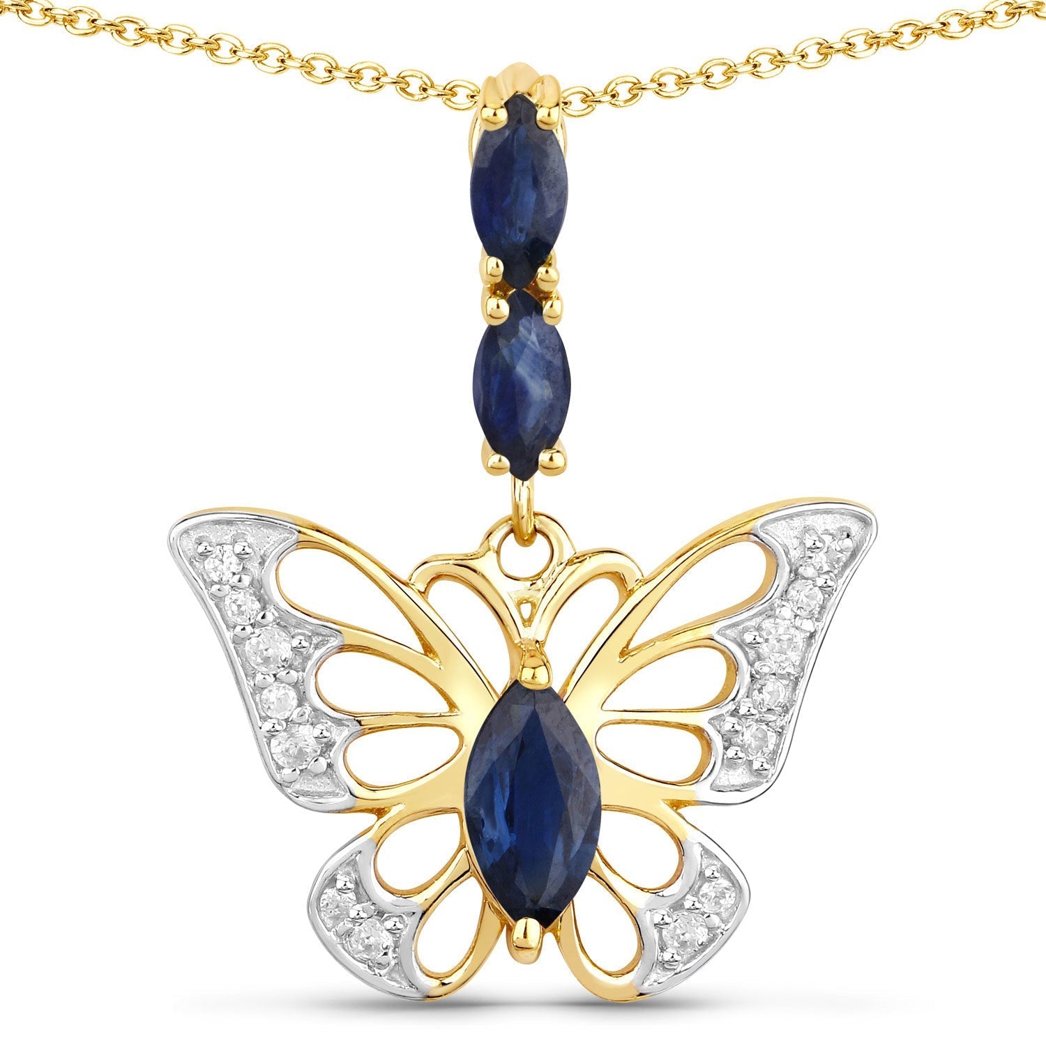 0.92 Carat Genuine Blue Sapphire and White Zircon .925 Sterling Silver Pendant