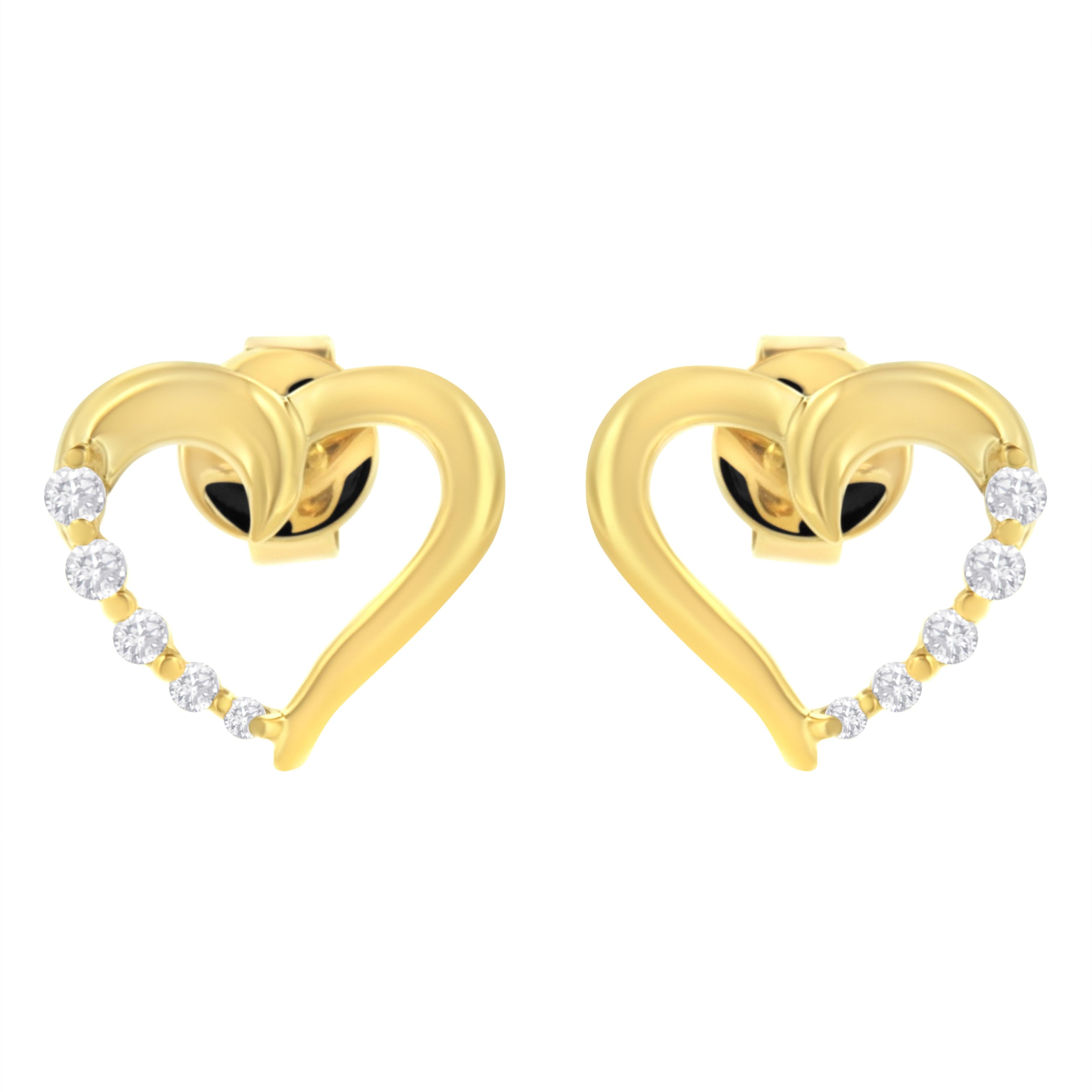 14K Yellow Gold 1/8 Cttw Diamond Journey Heart Hoop Earrings (K-L Color, I1-I2 Clarity) by Bids.com