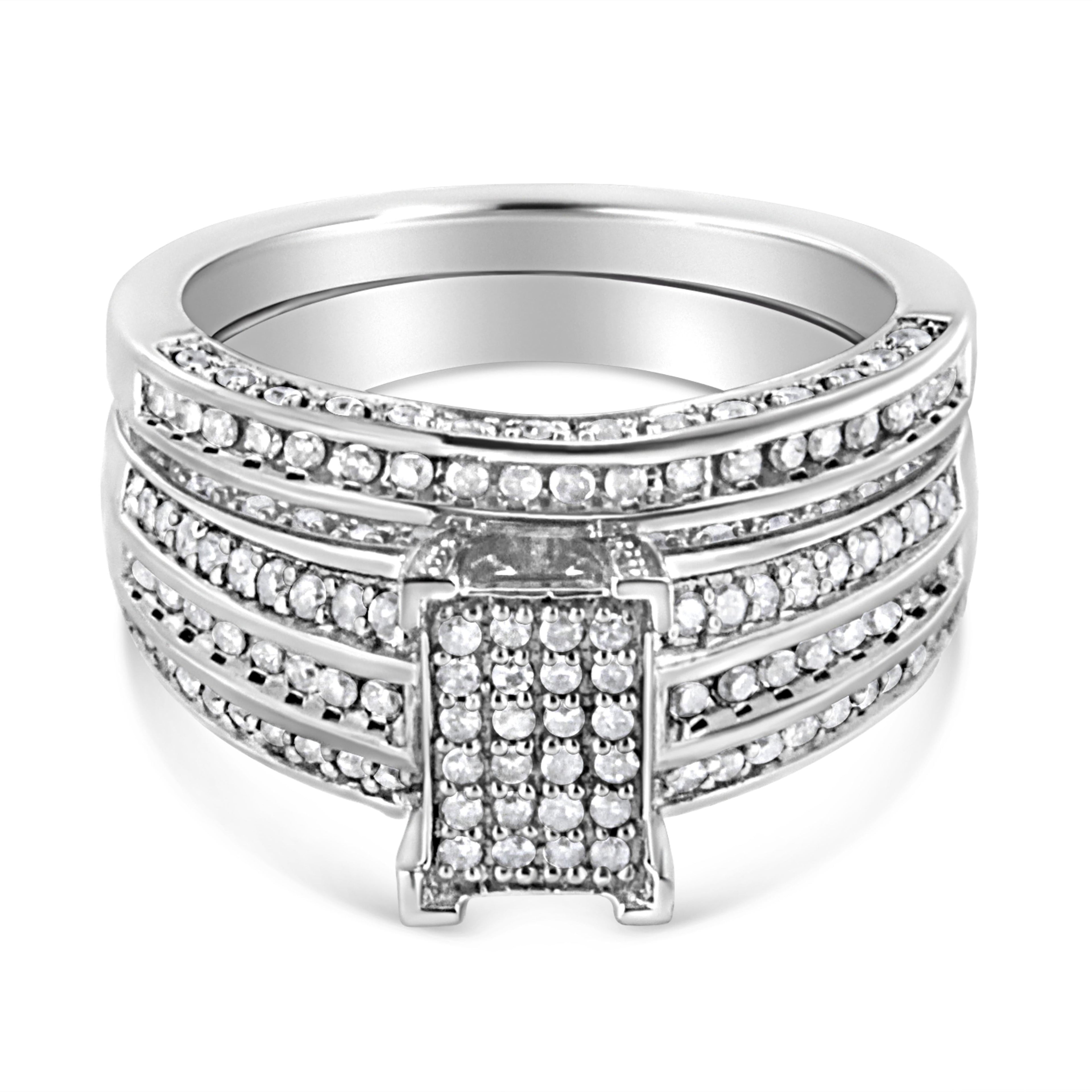 .925 Sterling Silver 3/4 Cttw Prong Set Round Diamond Composite Engagement Ring and Band Set (I-J Color, I3 Clarity) - Size 6.5 by Bids.com