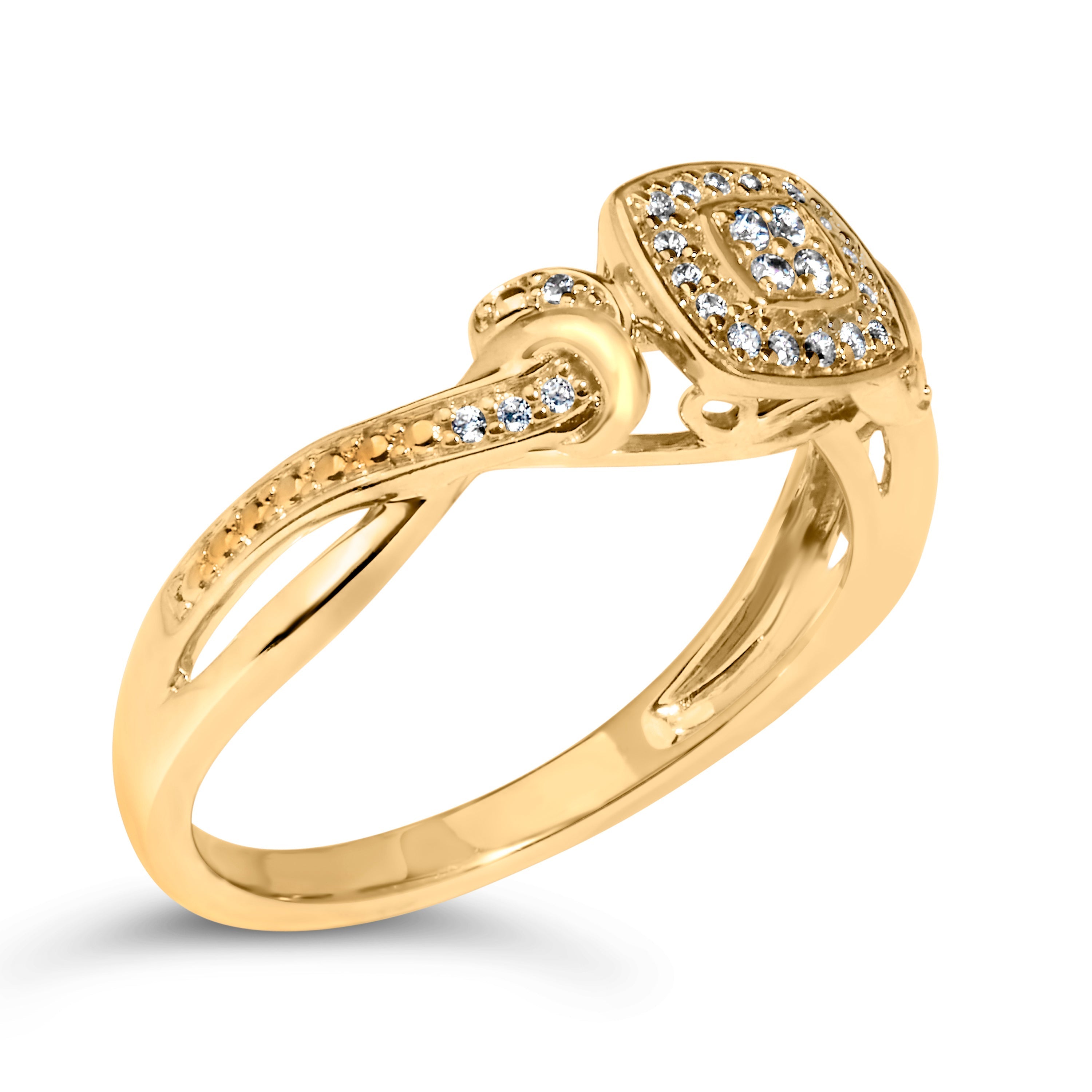 14K Yellow Gold Plated .925 Sterling Silver 1/10 Cttw Round-Cut Diamond Composite Halo Engagement Ring (I-J Color, I3 Clarity)- Size 7 DestGlow