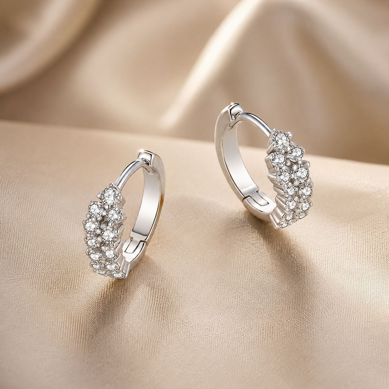 925 Sterling Silver Earrings with Pavé Setting CZ, 1.2x0.45cm, Platinum Plated for Women DestGlow