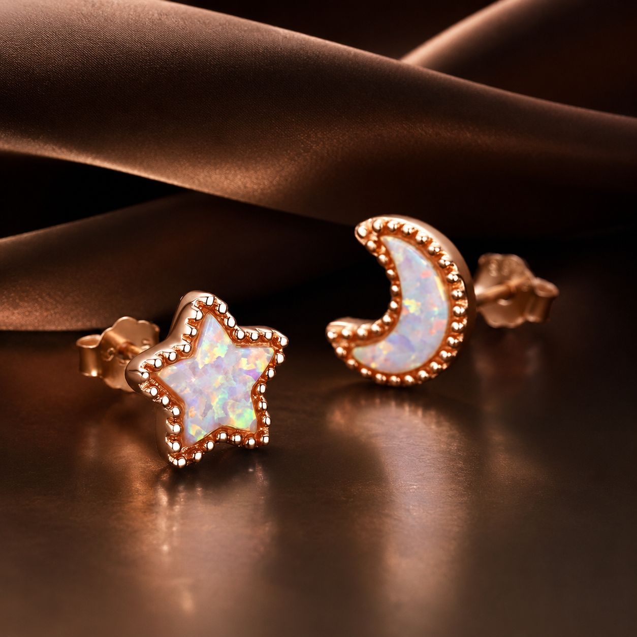 925 Sterling Silver Rose Gold Translucent Opal Earrings for Women DestGlow