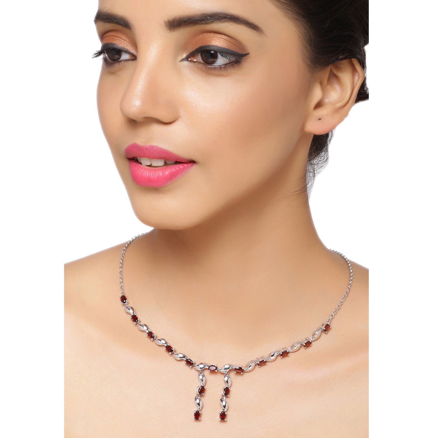7.65 Carat Genuine Garnet .925 Sterling Silver Necklace