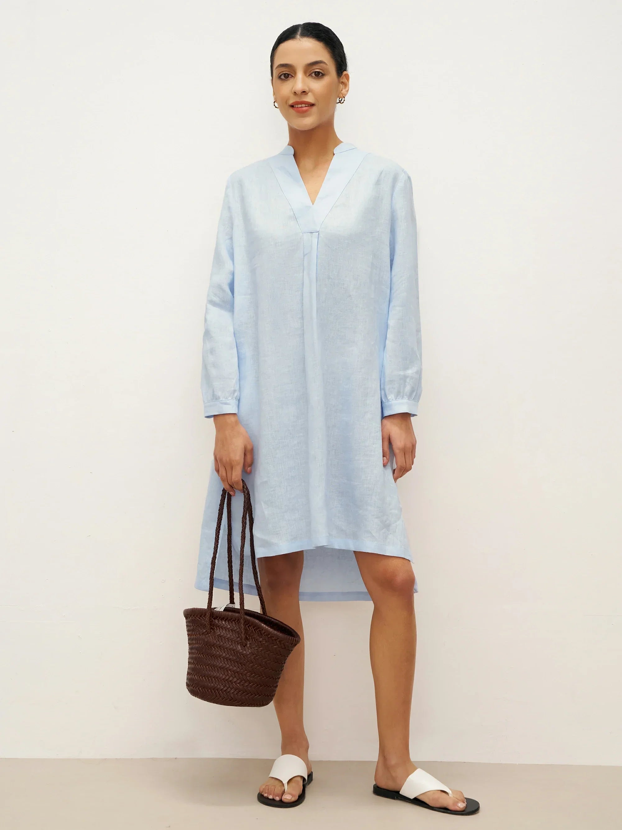 100% Linen V-Neck Pullover Shirt Dress JADEN by LINTICO