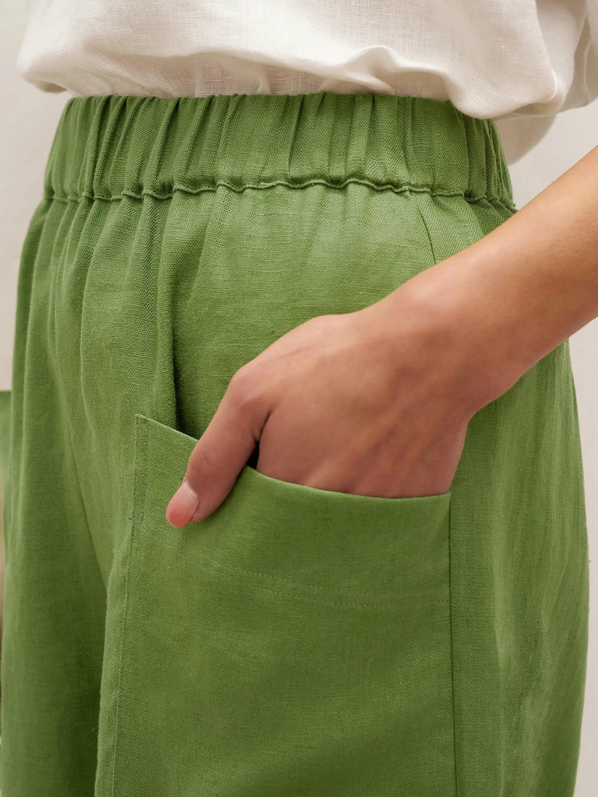100% Linen Petal-Hem Trousers with Elastic Waist LIV by LINTICO