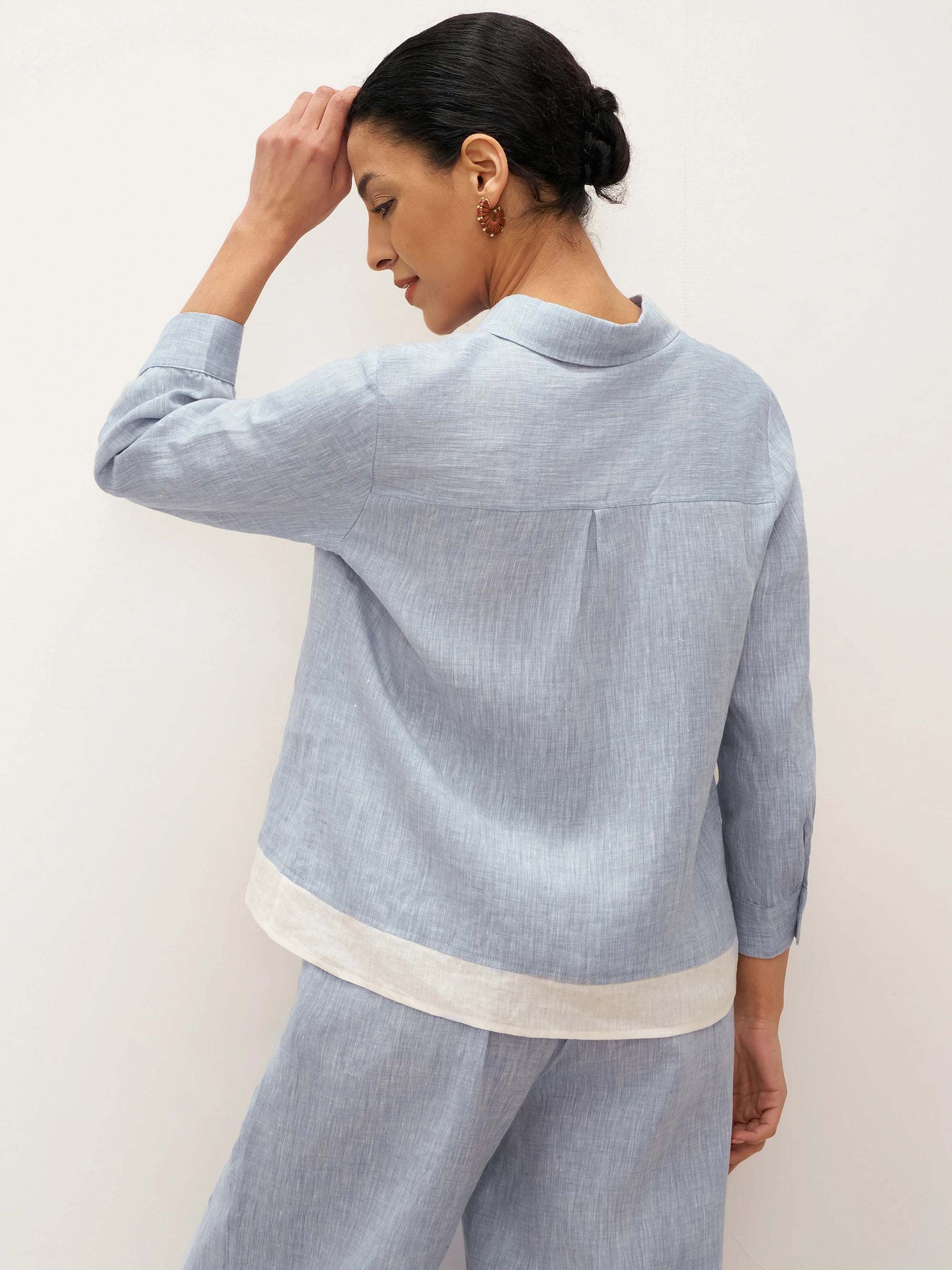 100% Linen Buttoned Closure Color-Blocked Shirt JANICE DestGlow