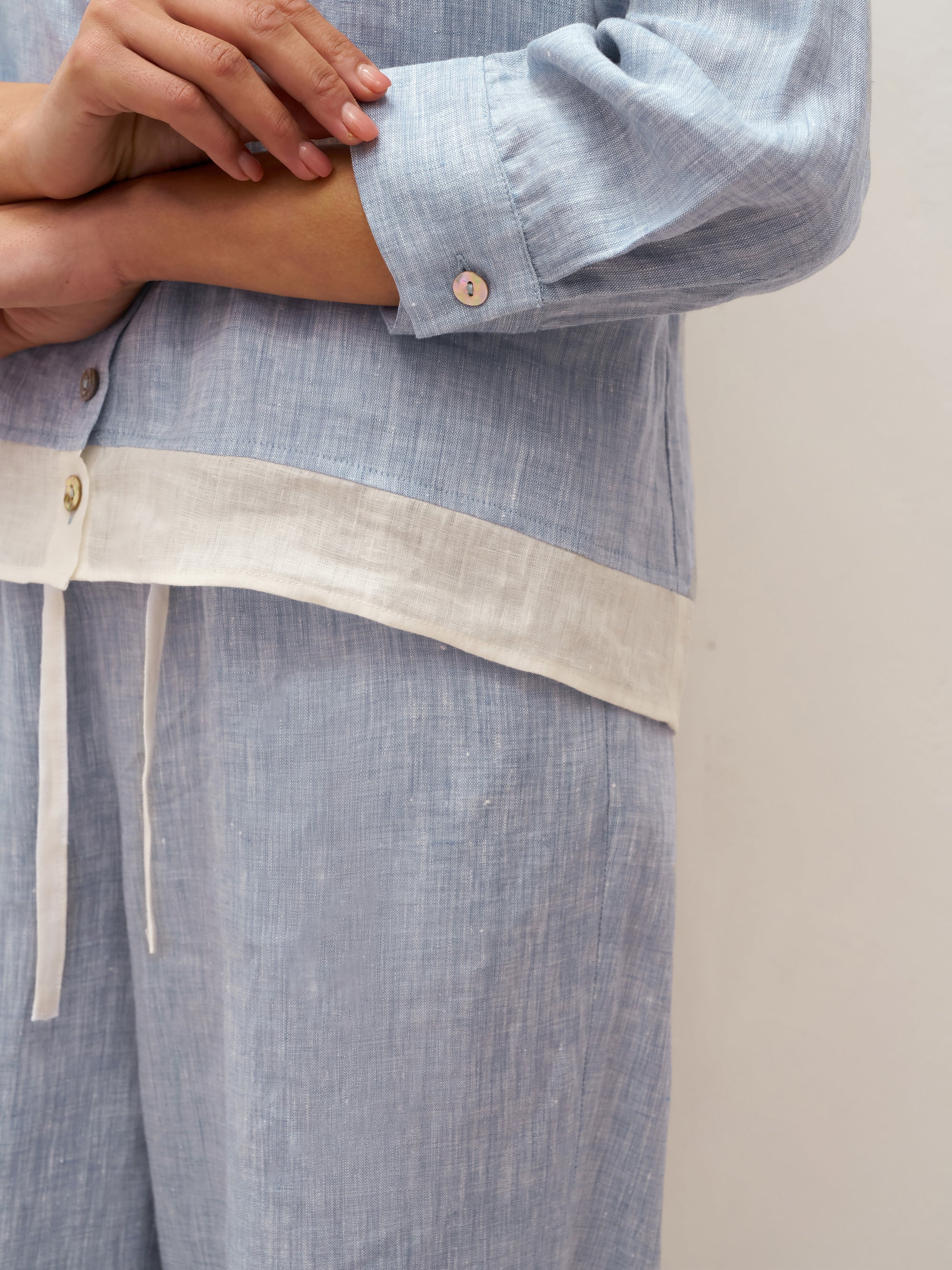 100% Linen Buttoned Closure Color-Blocked Shirt JANICE DestGlow