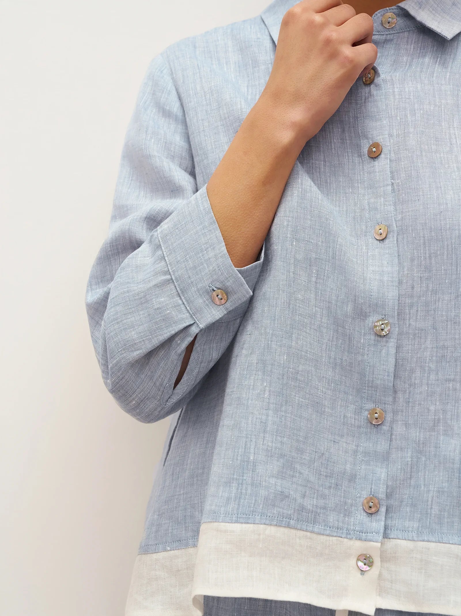 100% Linen Buttoned Closure Color-Blocked Shirt JANICE DestGlow