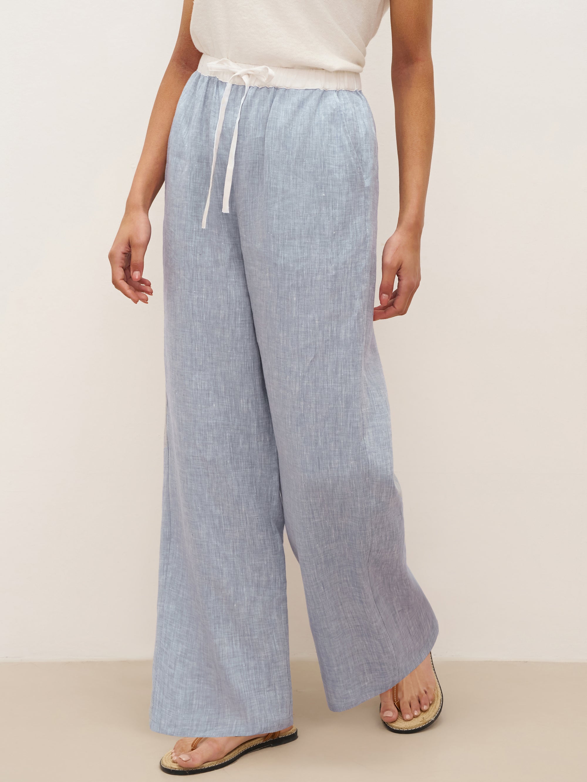 100% Linen Elastic Waist Straight-Leg Trousers JOURDAN by LINTICO