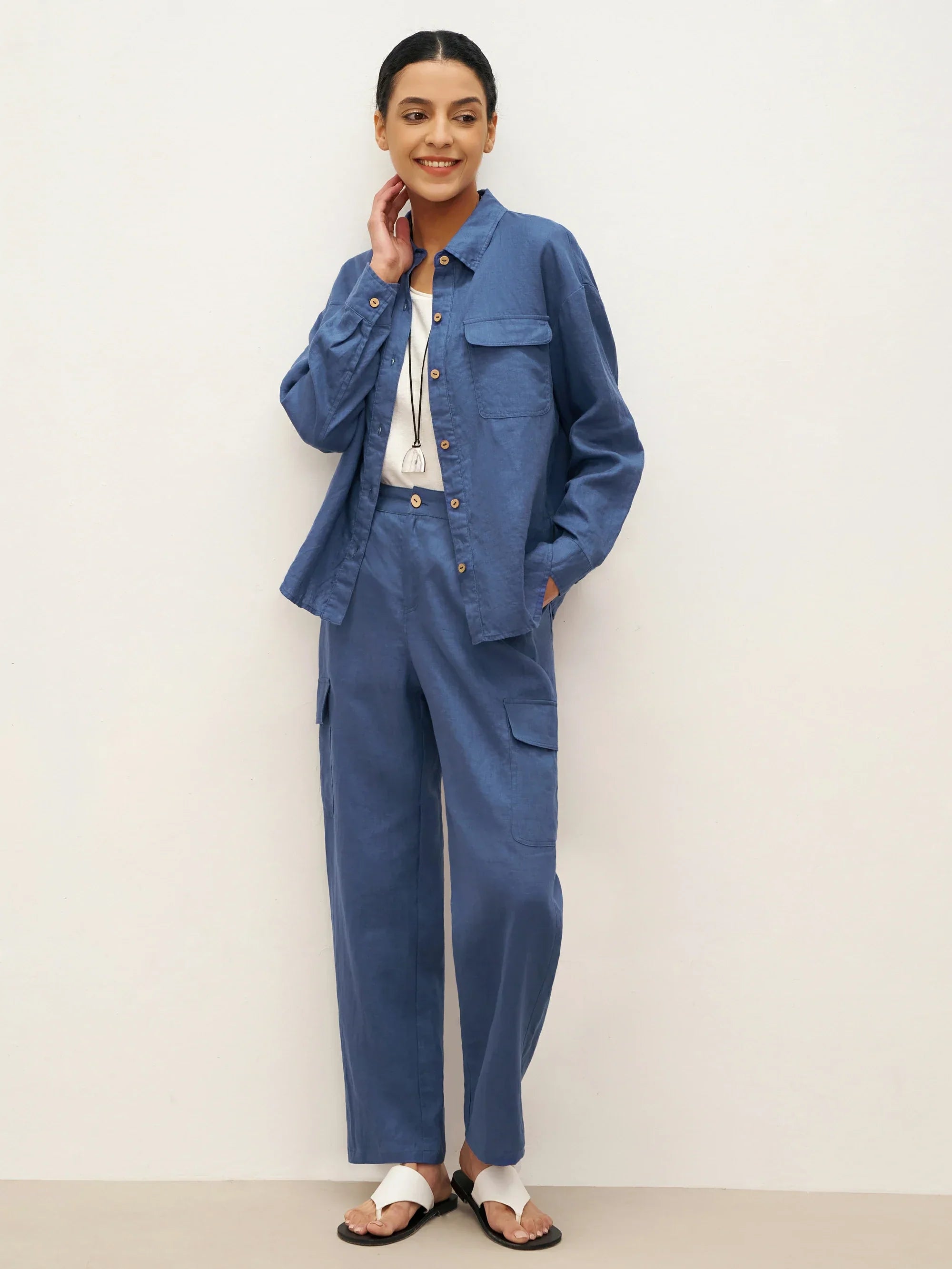 100% Linen Flap-Patch Buttoned Closure Shirt Jacket JANE by LINTICO