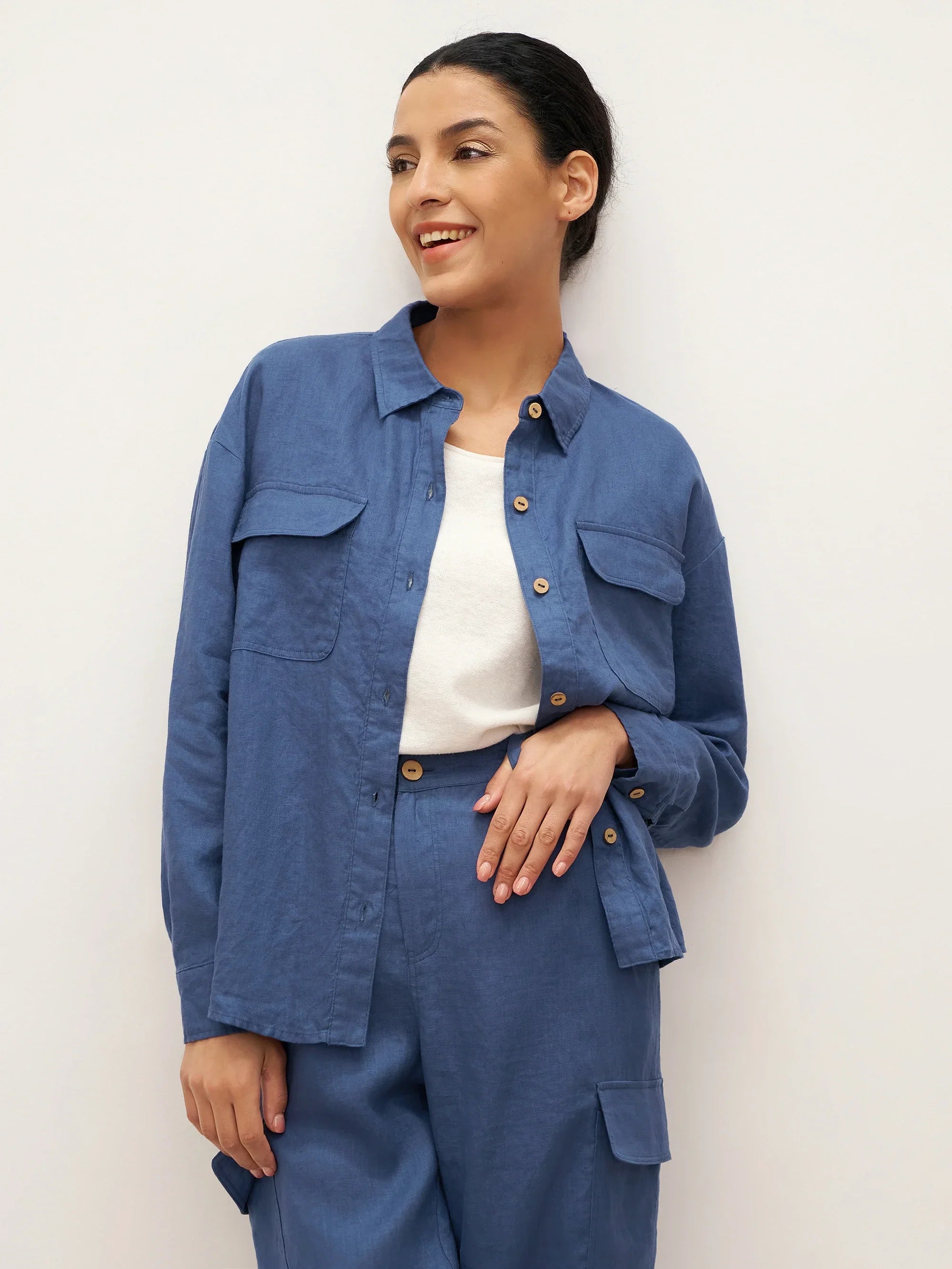 100% Linen Flap-Patch Buttoned Closure Shirt Jacket JANE by LINTICO