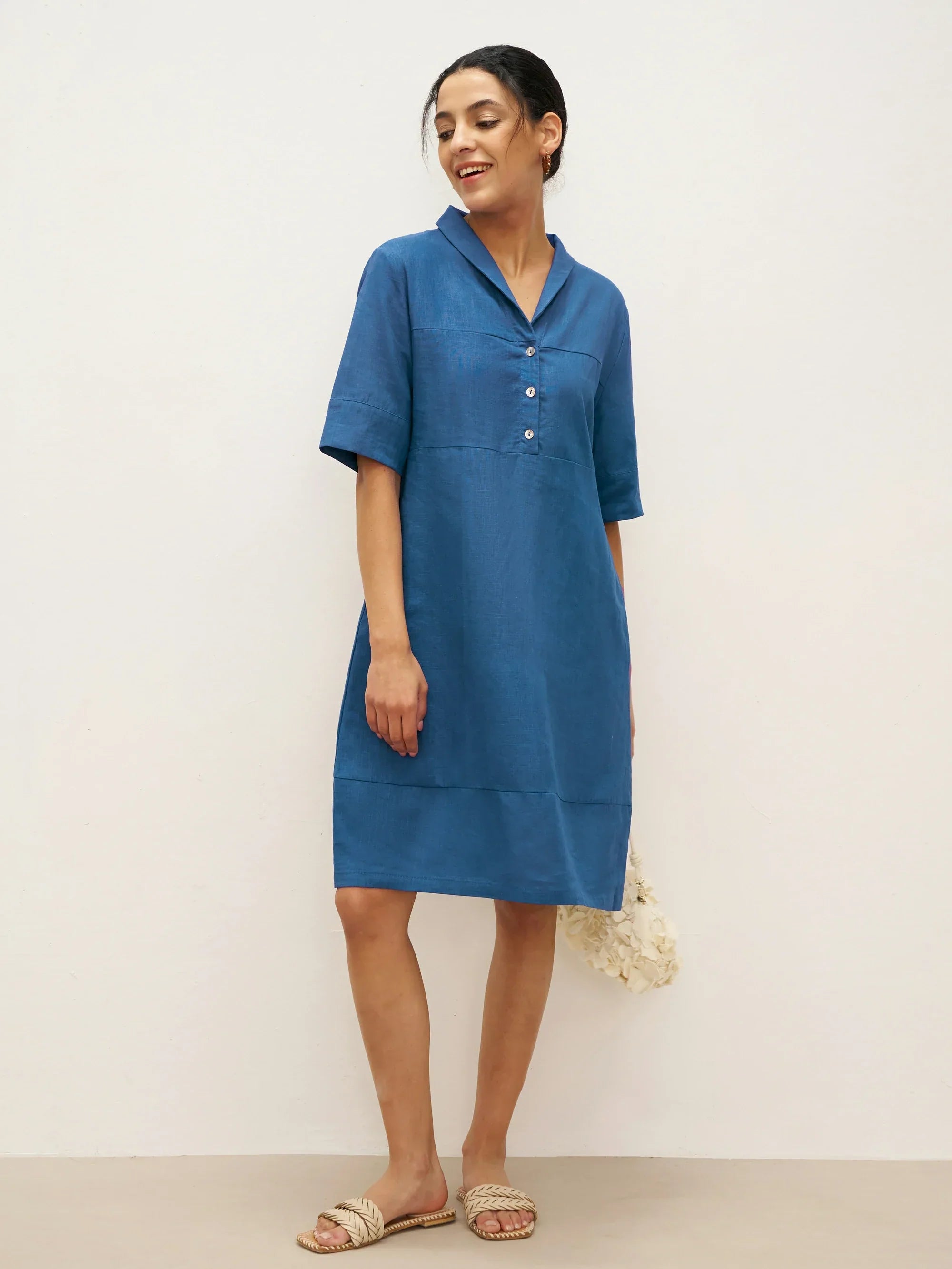 Linen Shawl V-Neck Half Sleeve Minidress LIVIA DestGlow