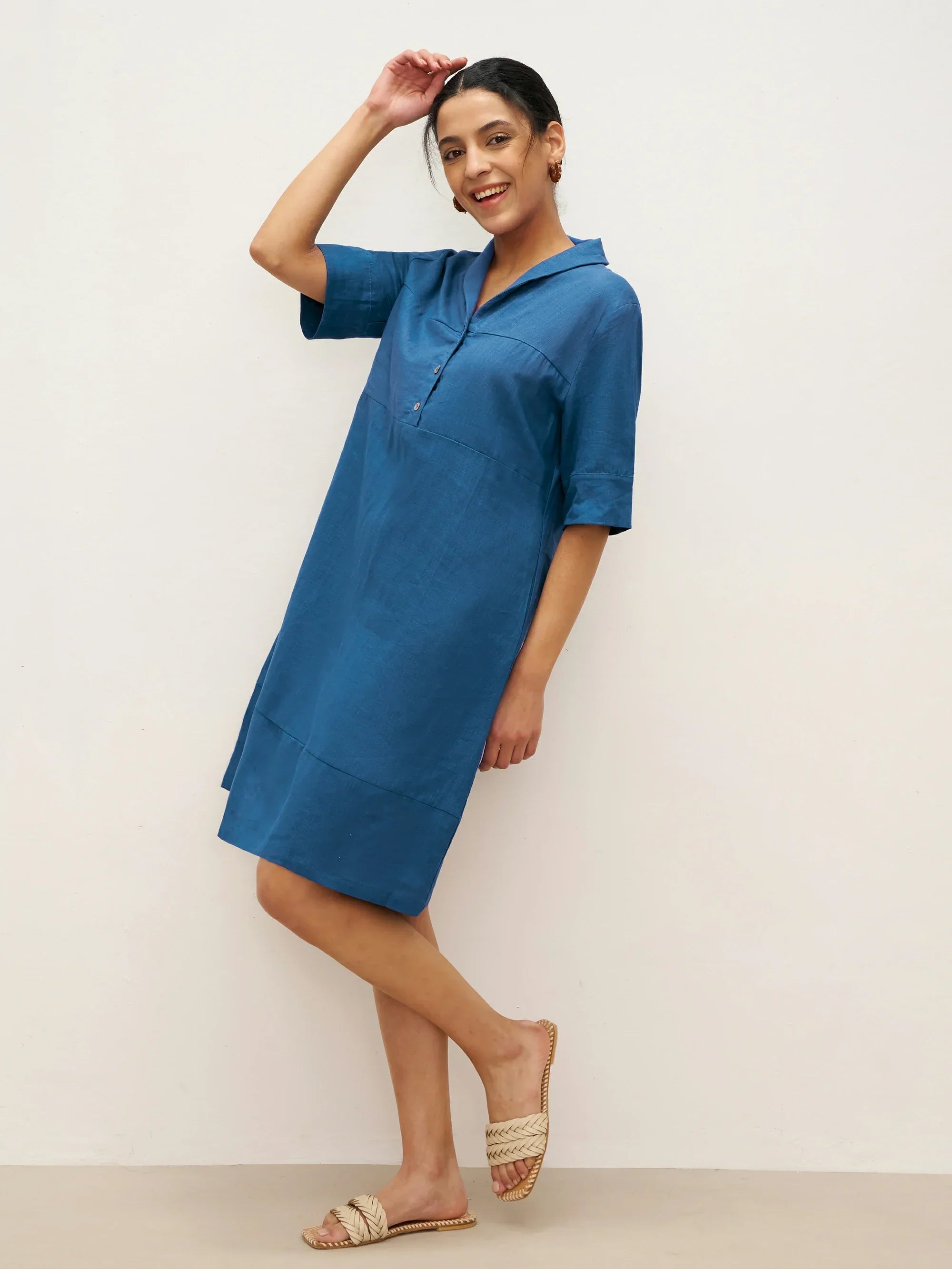 Linen Shawl V-Neck Half Sleeve Minidress LIVIA DestGlow