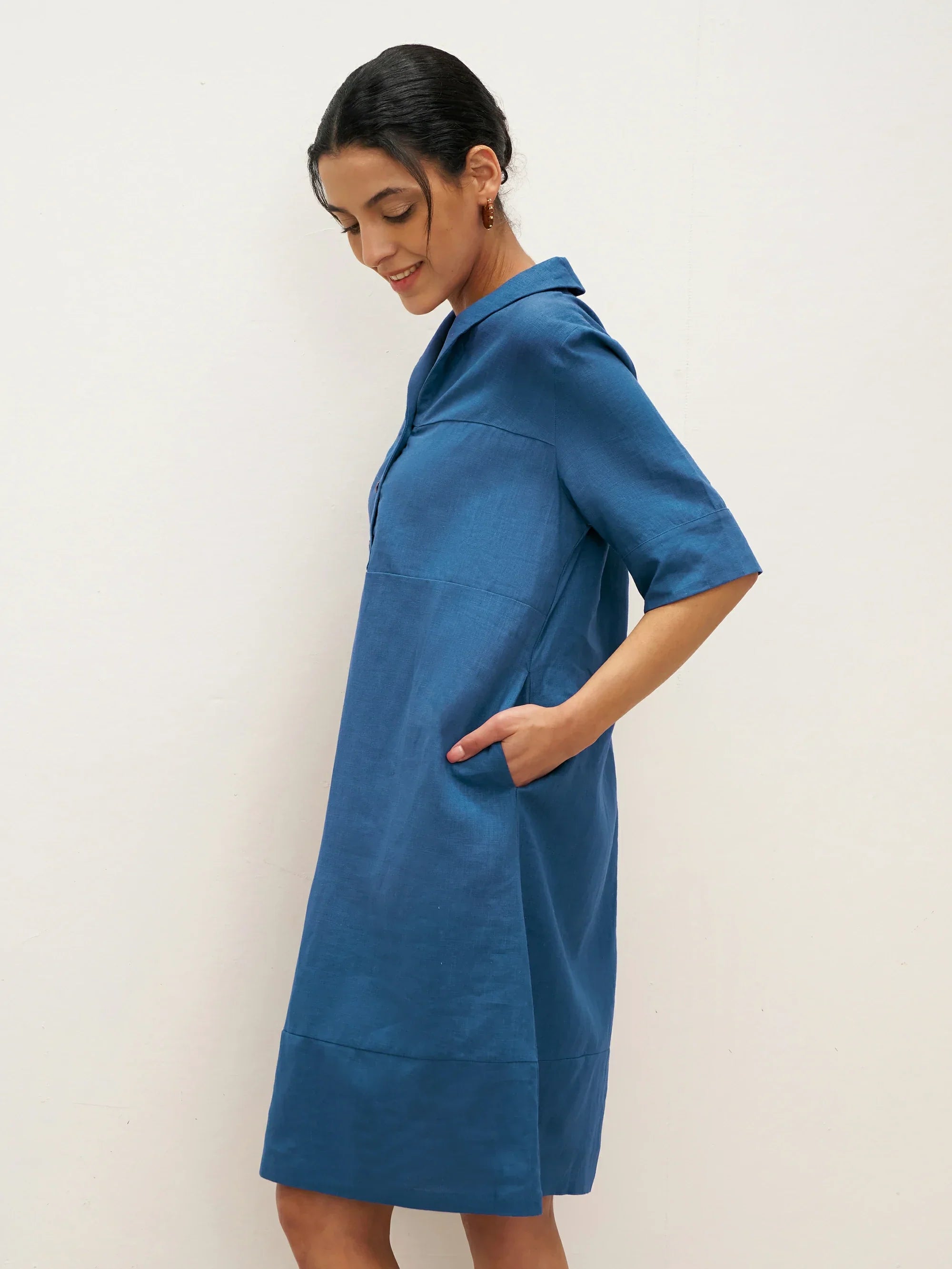 Linen Shawl V-Neck Half Sleeve Minidress LIVIA DestGlow