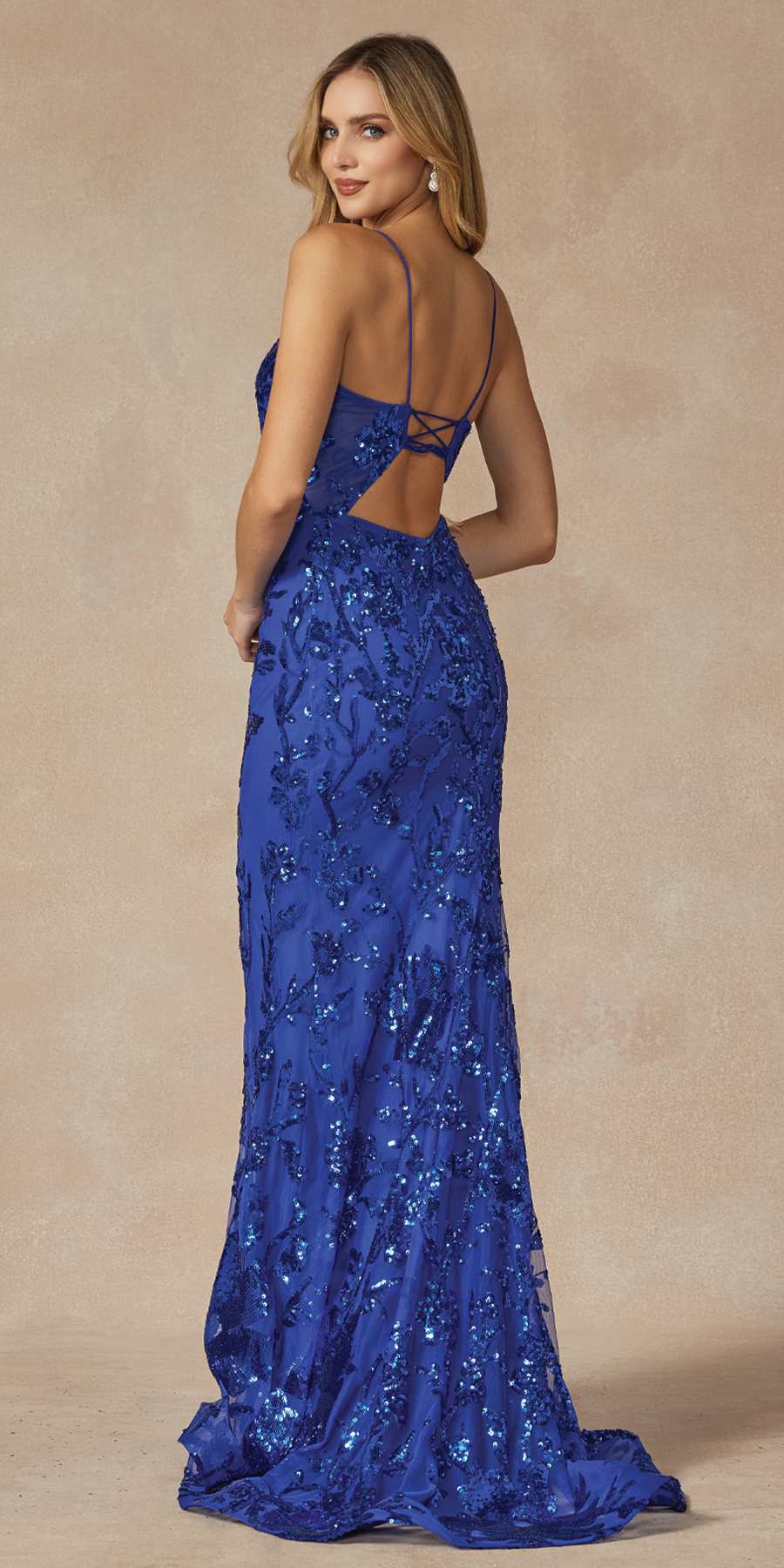 Juliet 2411 Long Sequin Lace Embellishments Fitted Prom Gown by DiscountDressShop