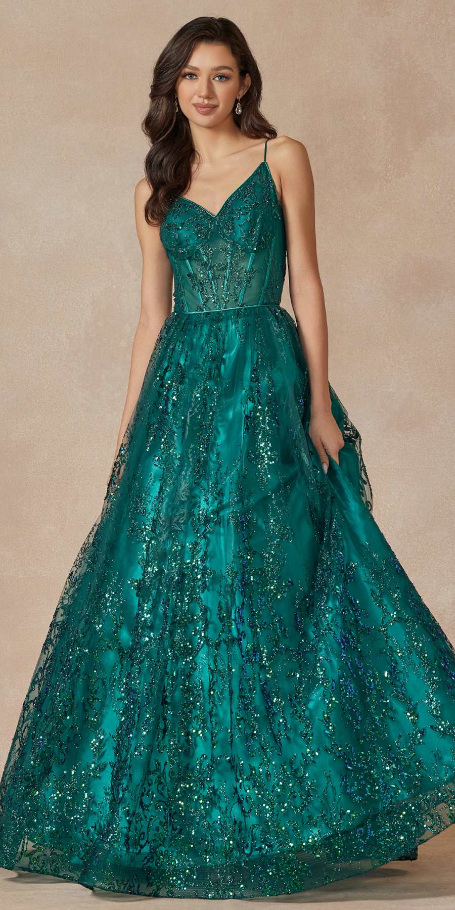Juliet 2414 Floor Length A-Line Glitter Lace Tulle Ball Gown by DiscountDressShop