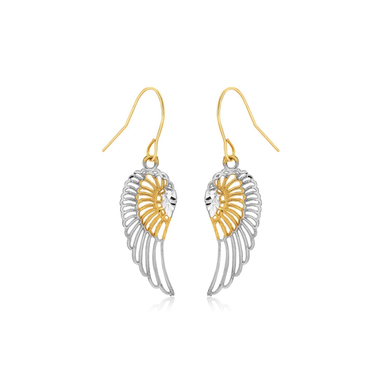 Two-Tone Wing Drop Earrings in 10K Gold DestGlow