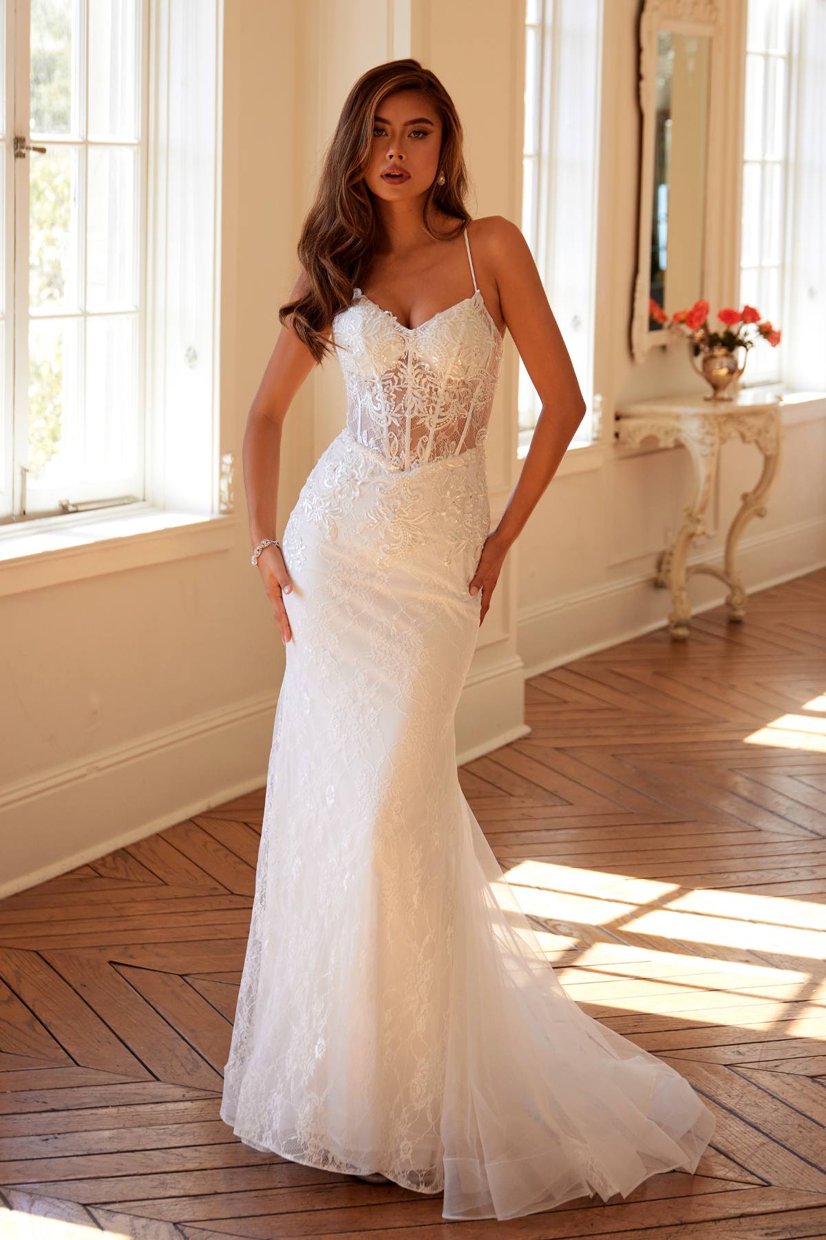 Juliet JT2481UW Embellished Lace Mermaid Bridal Dress by DiscountDressShop
