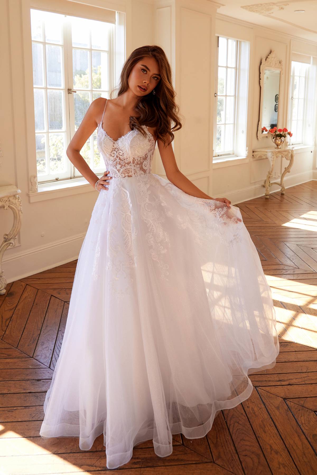 Juliet JT2482SW Floor Length A-Line Lace/Tulle Wedding Ball Gown by DiscountDressShop