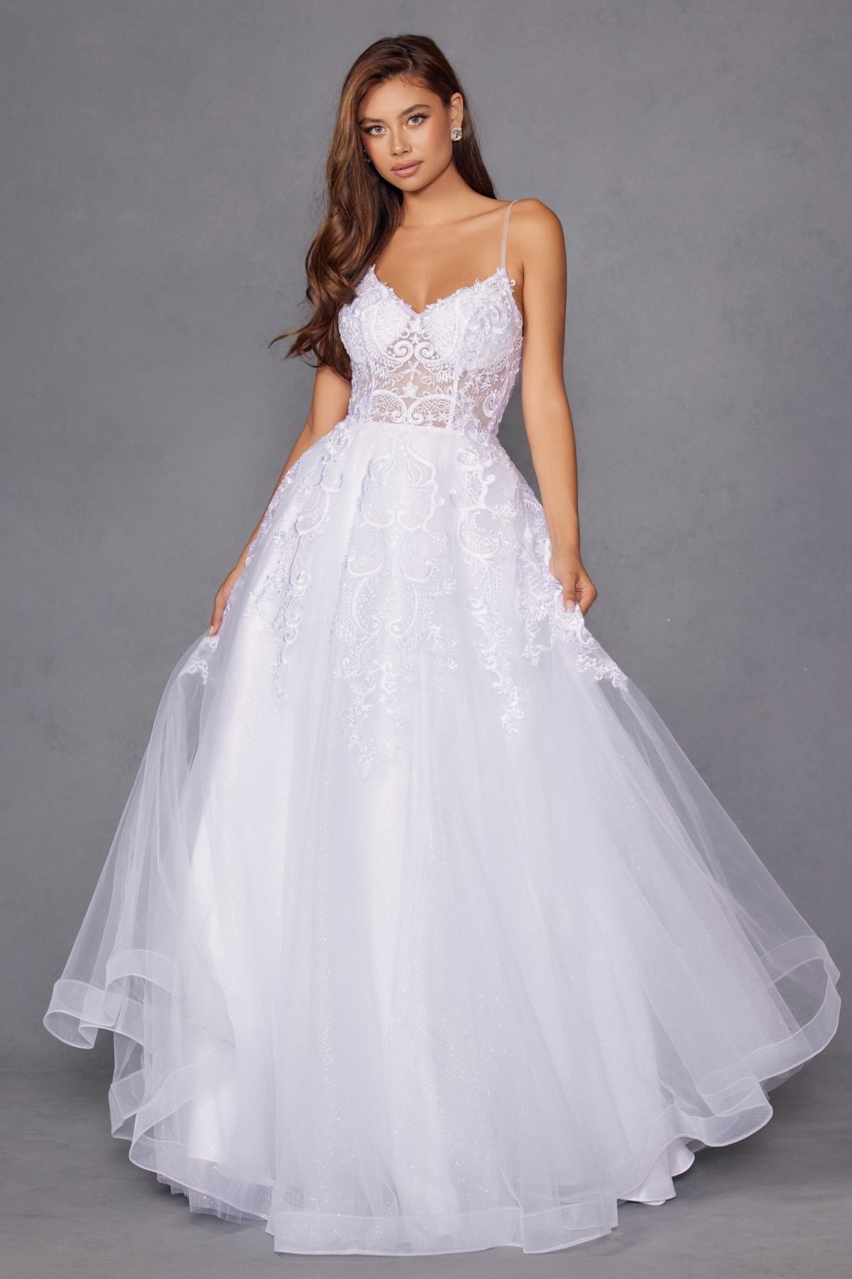 Juliet JT2482SW Floor Length A-Line Lace/Tulle Wedding Ball Gown by DiscountDressShop