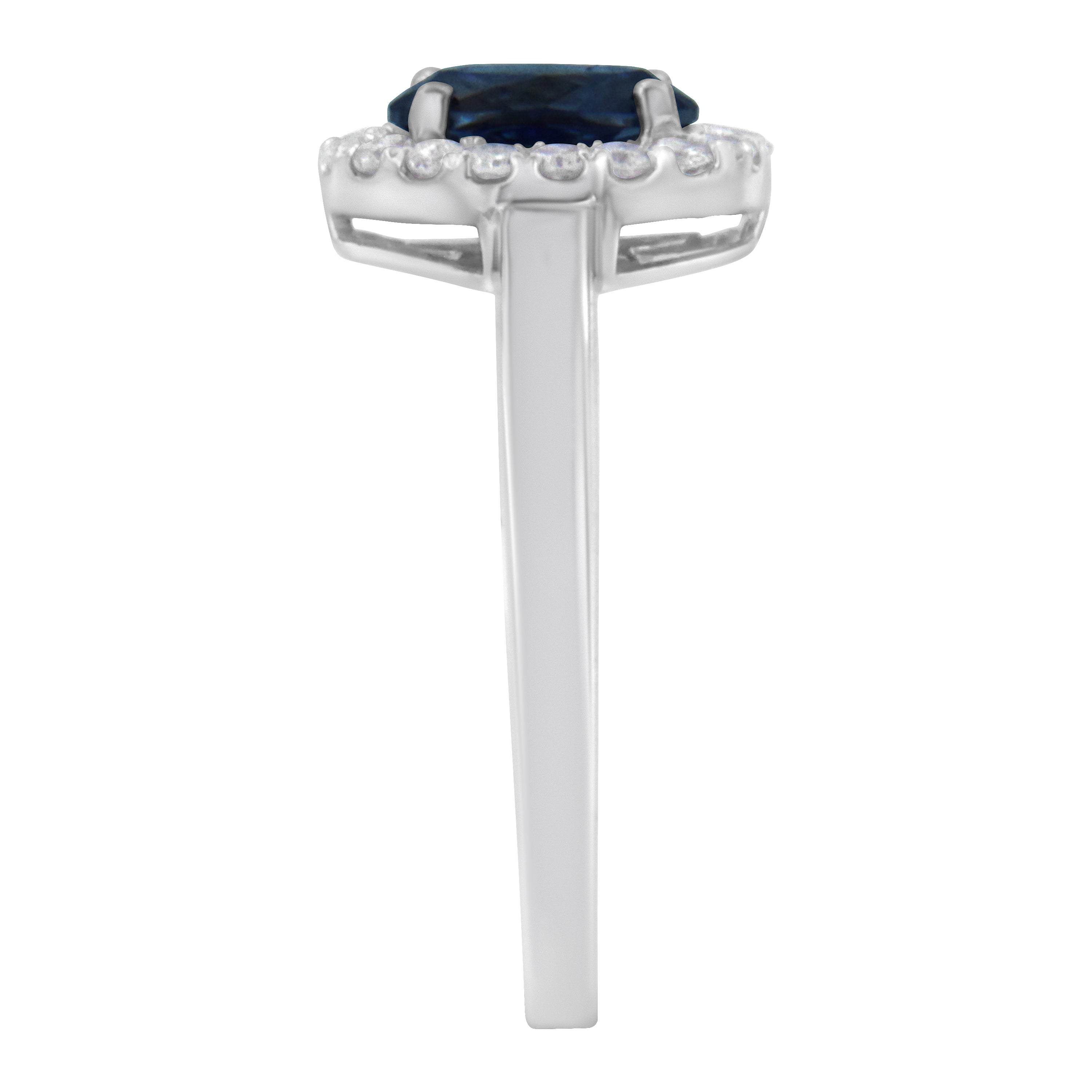 10K White Gold 1/5 Cttw Round Diamond and Prong Set 7MM Created Blue Sapphire Halo Cocktail Ring (H-I Color, I1-I2 Clarity) - Size 7 by Bids.com