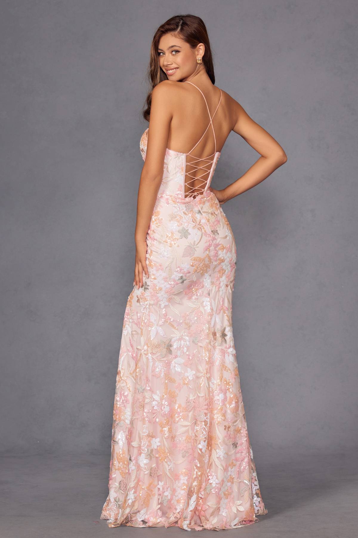 Juliet JT2498A Long Fitted Floral Embroidered Design Evening Gown by DiscountDressShop