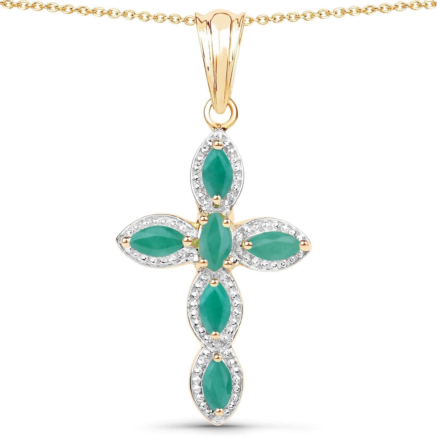 18K Yellow Gold Plated 0.84 Carat Genuine Emerald .925 Sterling Silver Pendant DestGlow