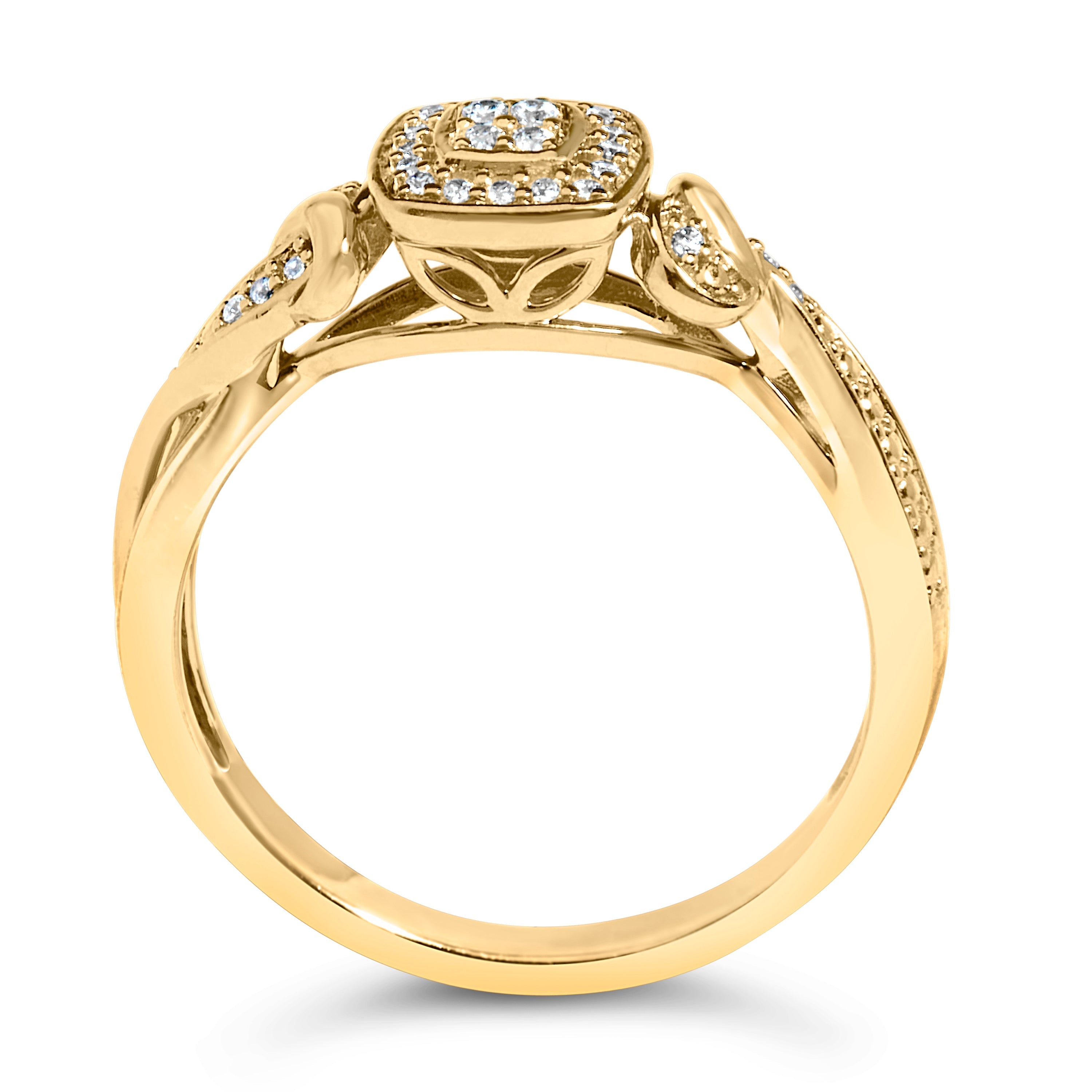 14K Yellow Gold Plated .925 Sterling Silver 1/10 Cttw Round-Cut Diamond Composite Halo Engagement Ring (I-J Color, I3 Clarity)- Size 7 DestGlow