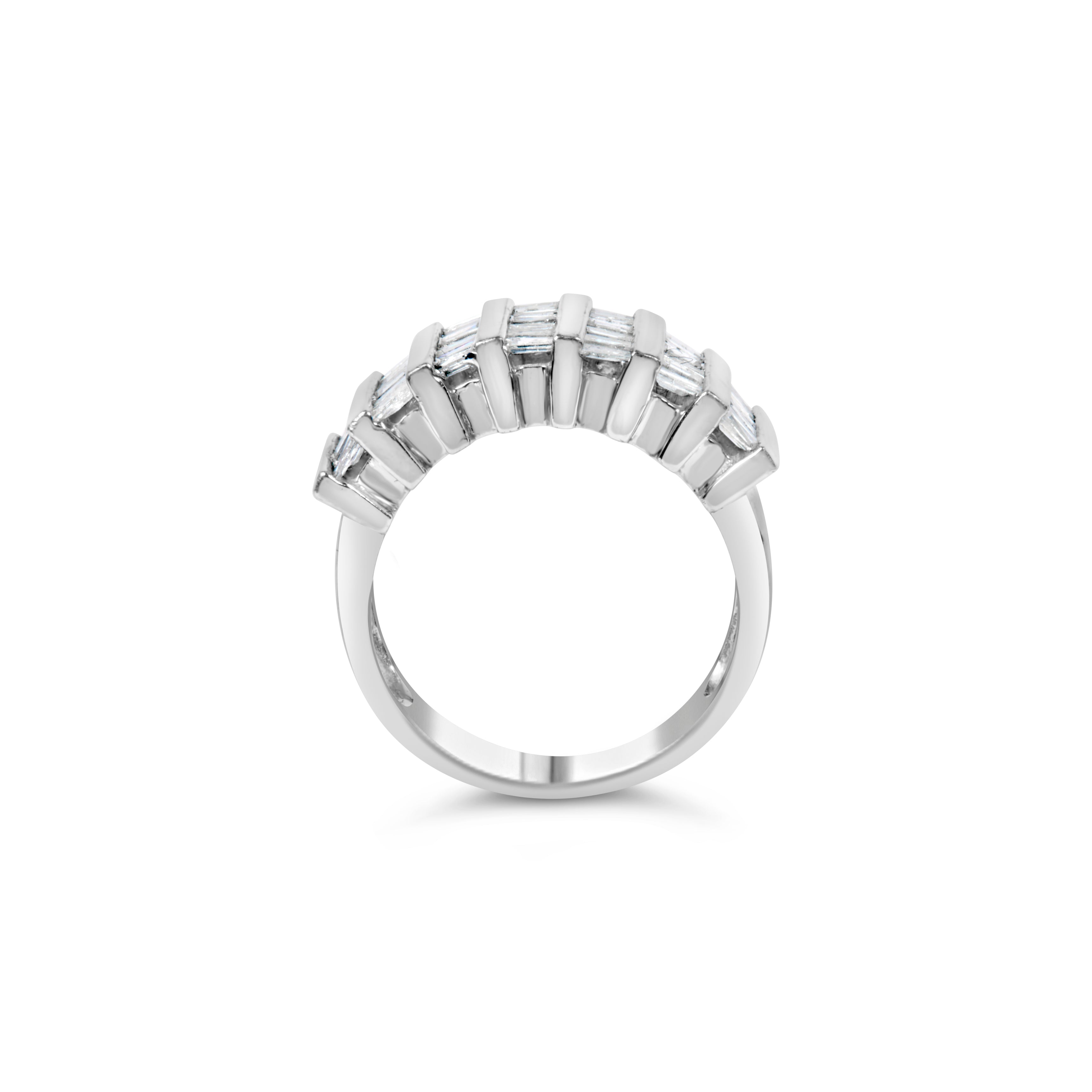 .925 Sterling Silver 1.0 Cttw Baguette Cut Diamond Vertical Channel Fluted Multi-Row Unisex Fashion Wedding Ring (H-I Color, I1-I2 Clarity) - Size 6-3/4 by Bids.com