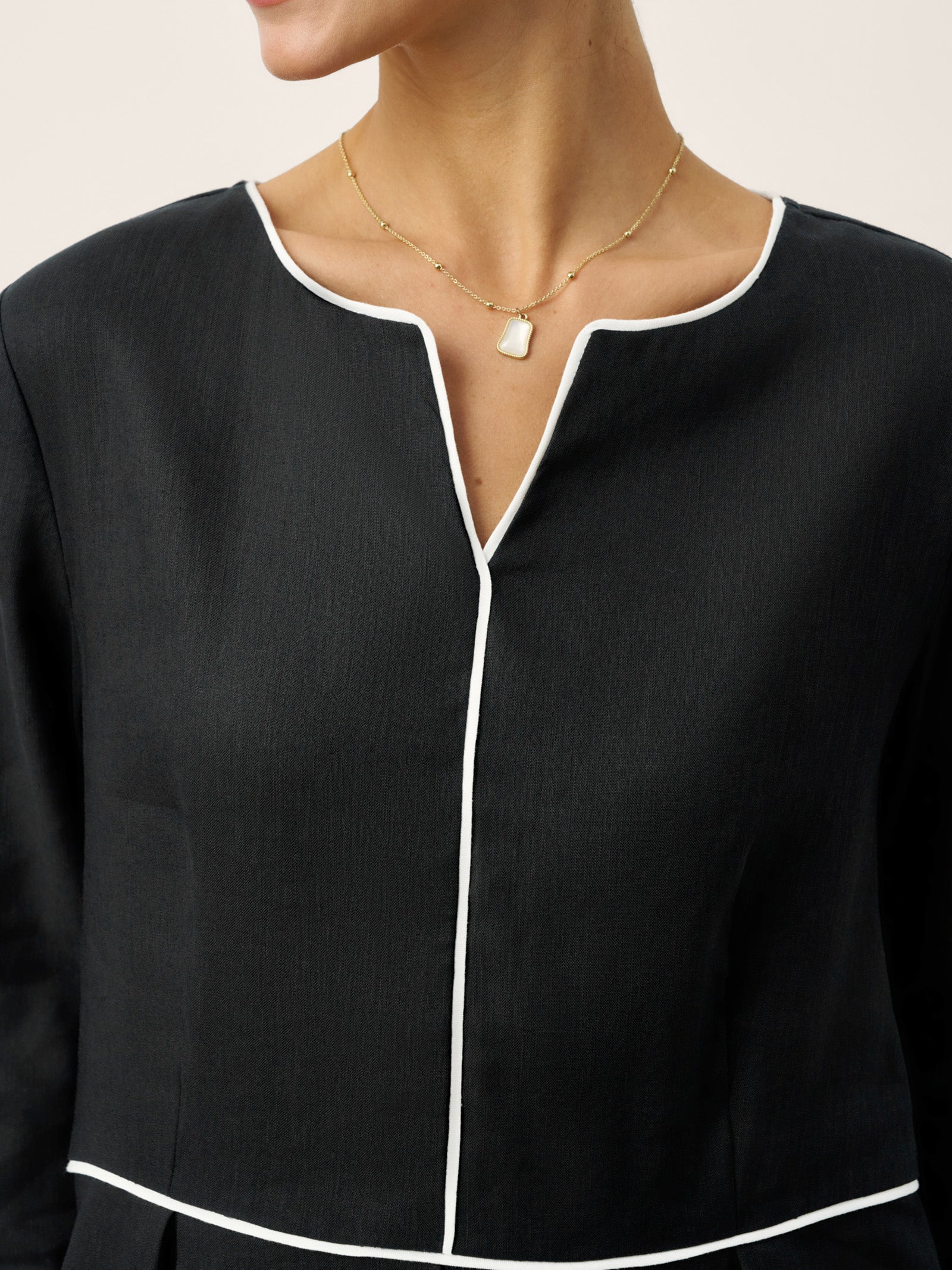 Linen-Lyocell Contrast Trim Gathered Midi Dress NYX DestGlow