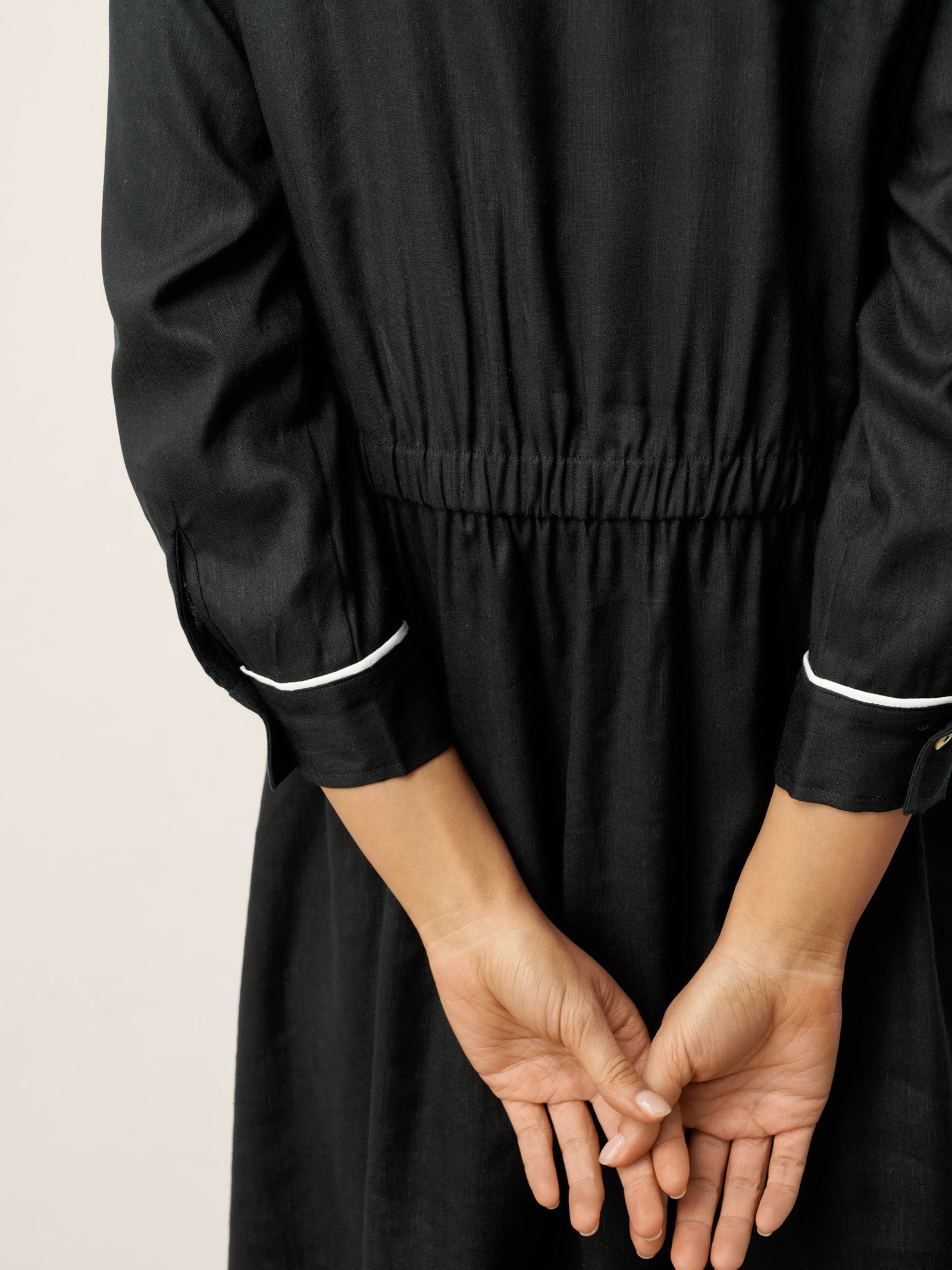 Linen-Lyocell Contrast Trim Gathered Midi Dress NYX DestGlow