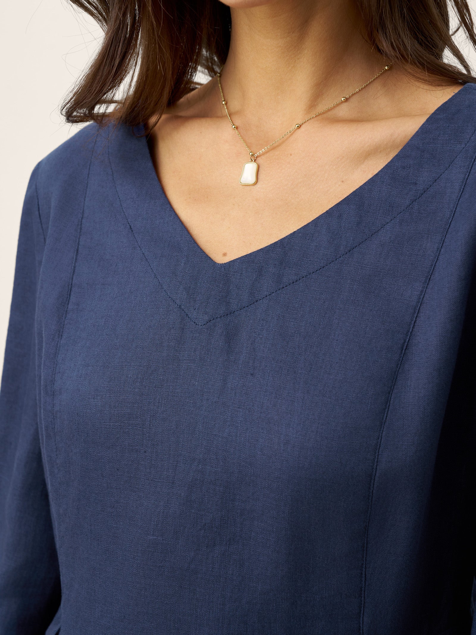 100% Linen Gathered Waist Flap Detail Midi Dress DIANA by LINTICO