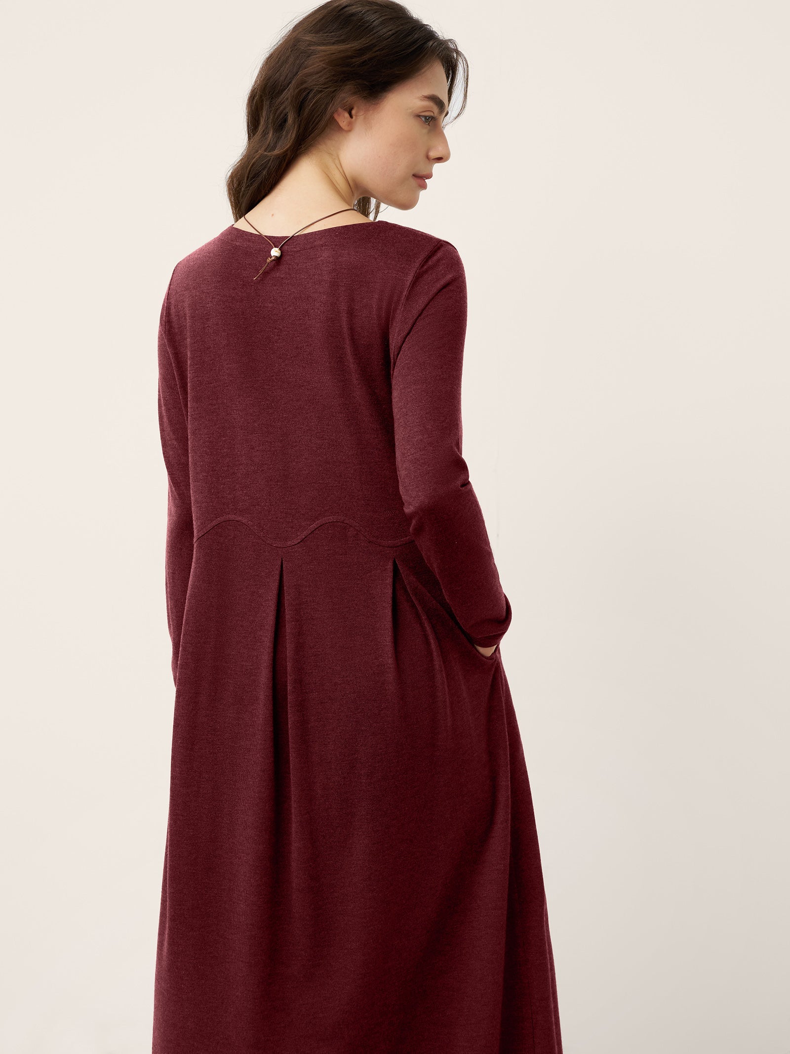 Wool Arc-Panel Sculpted Pleats Midi Dress CALISTA - DestGlow